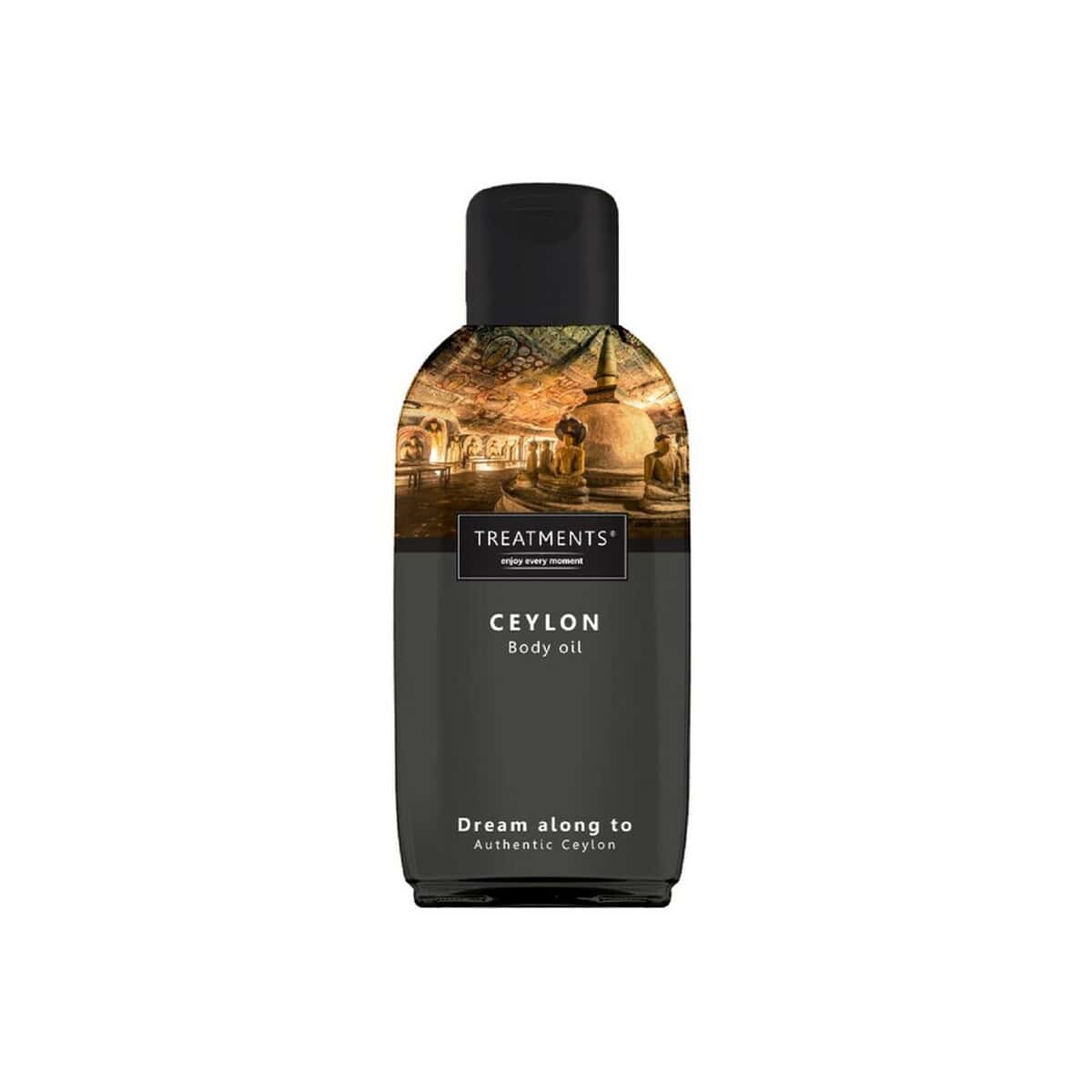 Kosmetyczki z logo – zestaw kosmetyków small treatments VTR03-03_AAB03 Etykieta na butelce olejku do ciała Ceylon, relaksujący zapach, luksusowa pielęgnacja, produkty gadżety, prezent na approved tag, naturalne oleje do kosmetyków.