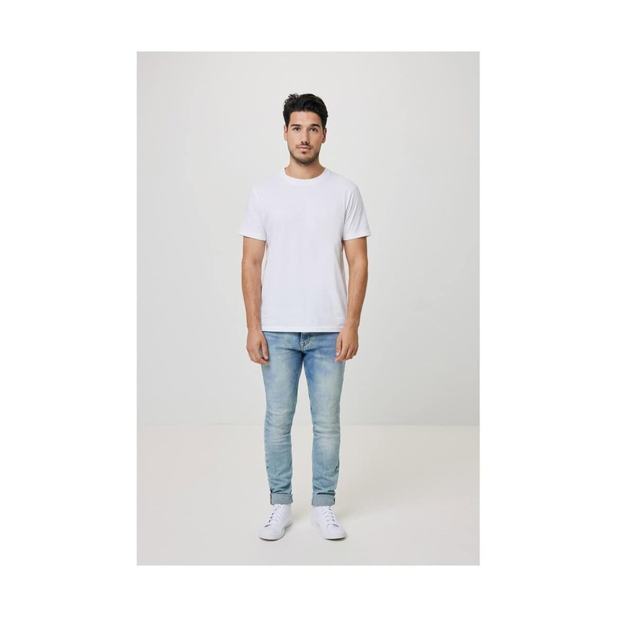 Koszulki z logo – koszulka z bawełny z recyklingu iqoniq bryce T9100.004.4XL__B_11 Biała koszulka t-shirt męska, odzież reklamowa na gadżety, modny t-shirt na nadruk.