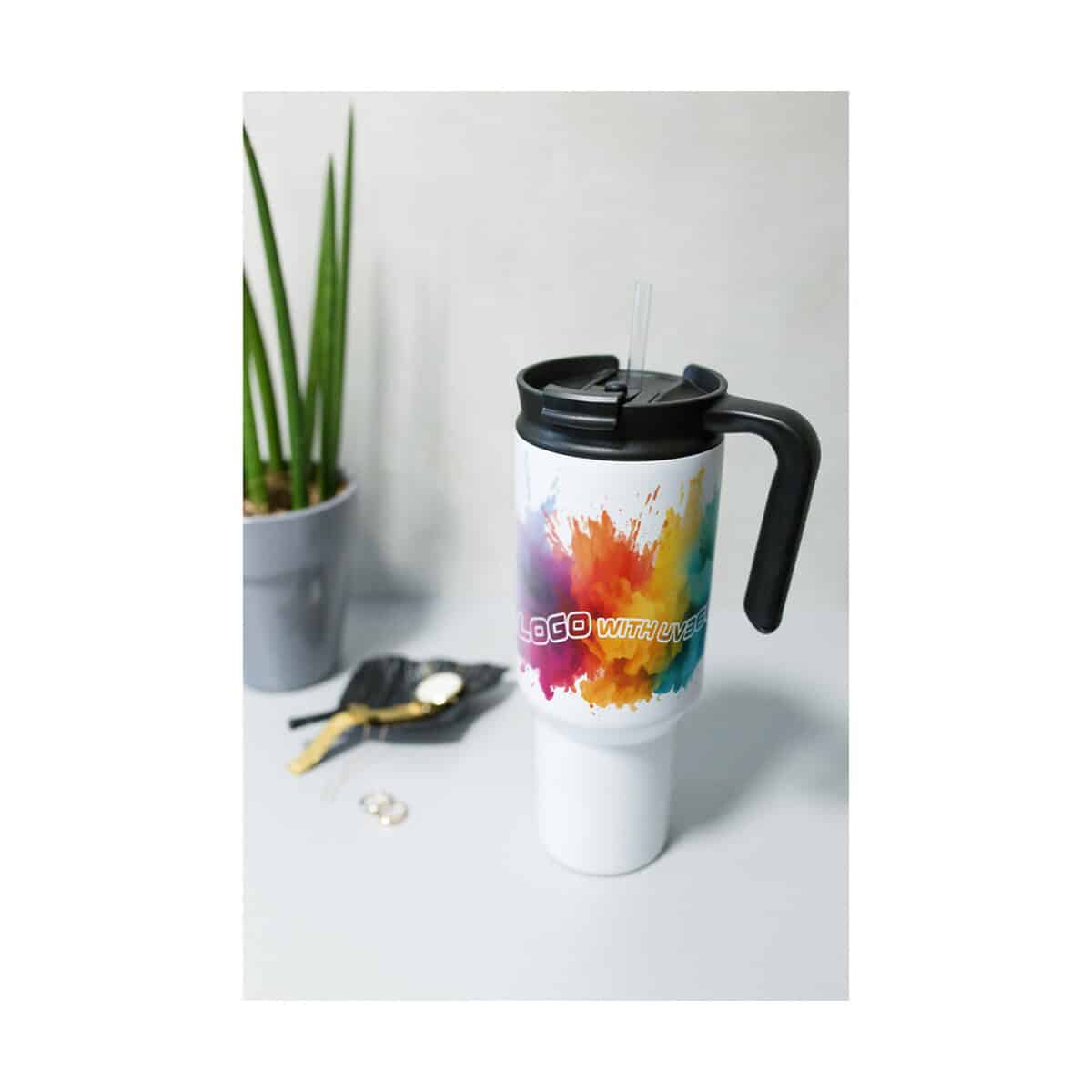 Kubki termiczne z logo – kubek termiczny 1100 ml air gifts z ergonomicznym uchwytem | ony VA094_N 1. Kubek termiczny z nadrukiem reklamowym, personalizowany gadżet firmowy.