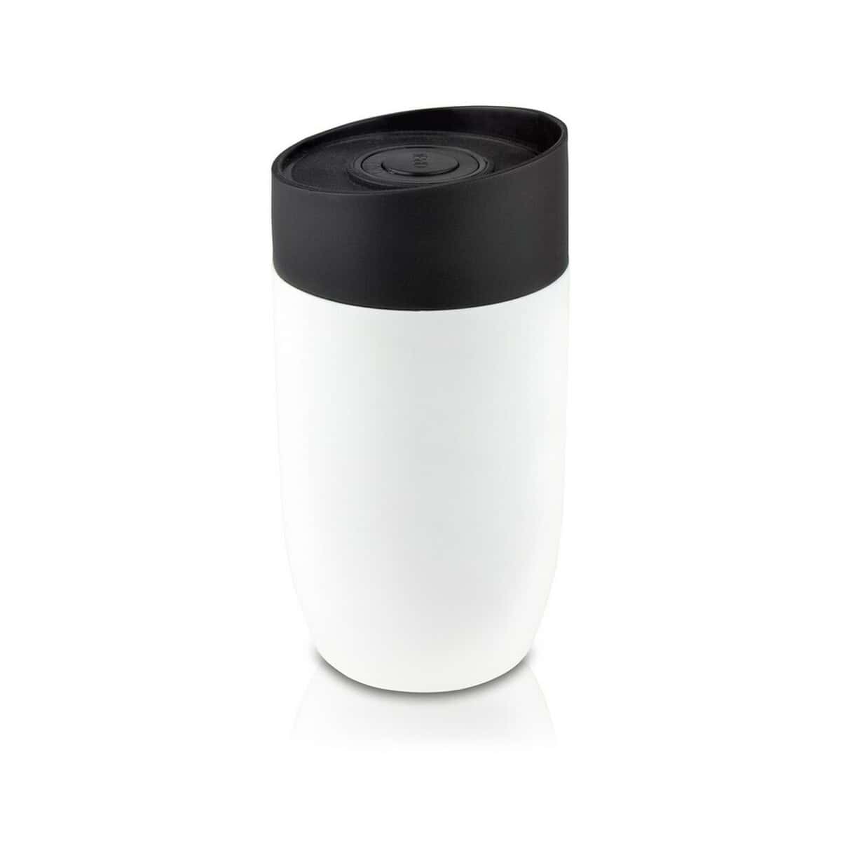 Kubki termiczne z logo – kubek termiczny 330 ml air gifts | stephanie V6964-02_AAA01 1. Termos reklamowy z czarną pokrywką i białą obudową, personalizowany gadżet firmowy.