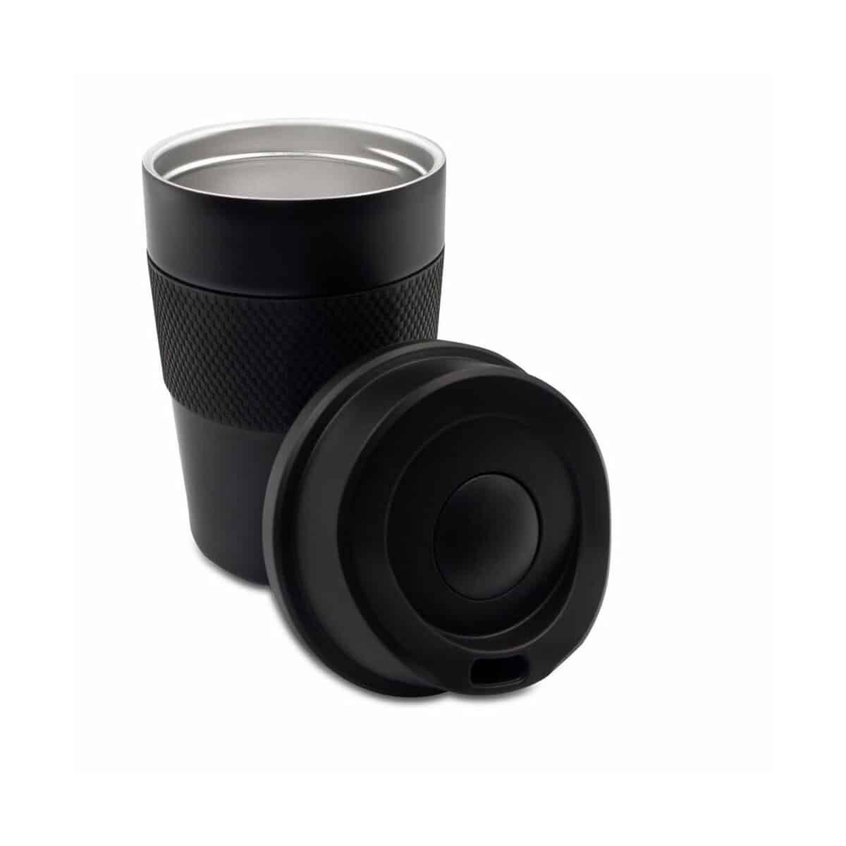 Kubki termiczne z logo – kubek termiczny 350 ml exclusive collection | adina V1428-03_AAA02 Butelka termiczna z czarnym designem i pokrywką, idealna na podróże i do biura.