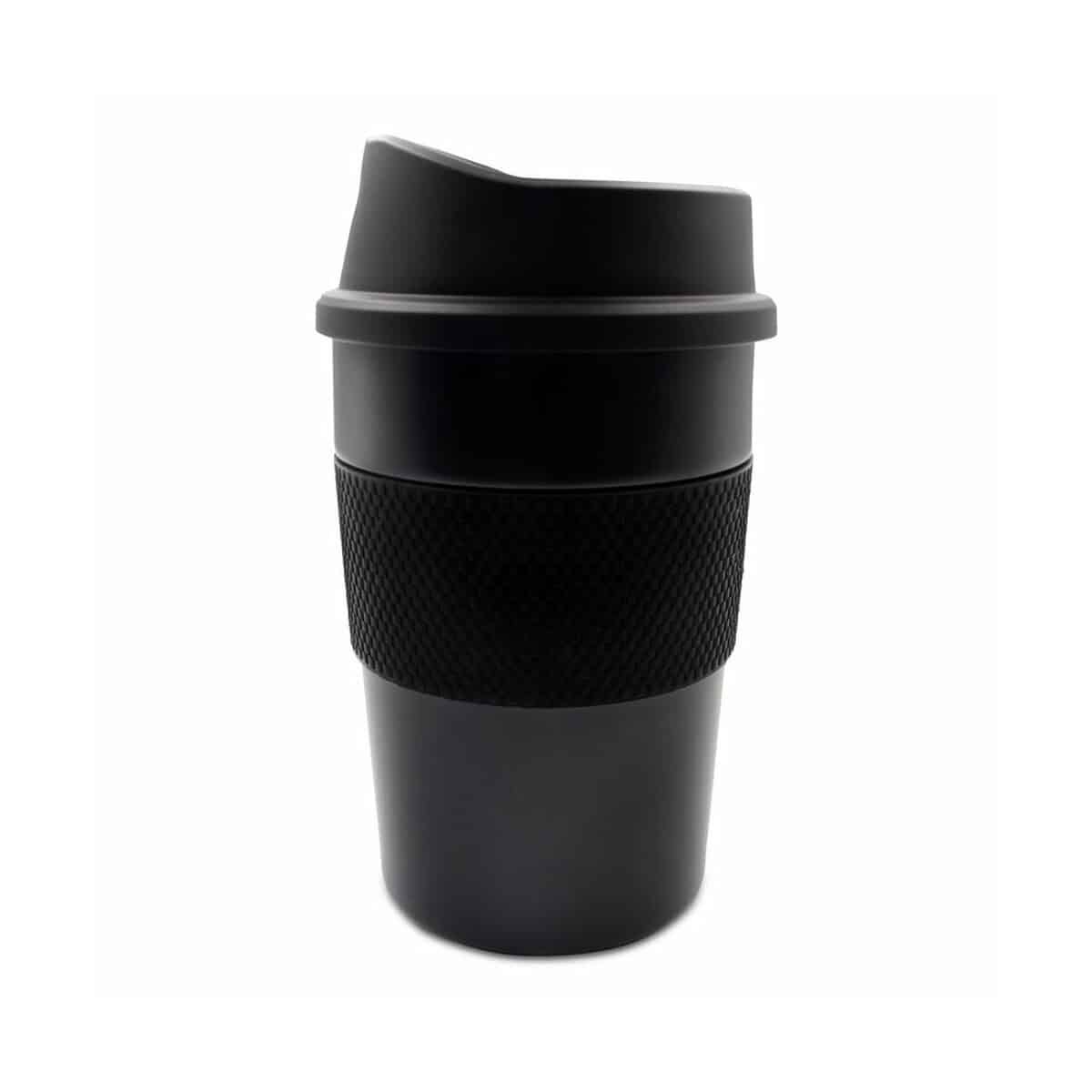 Kubki termiczne z logo – kubek termiczny 350 ml exclusive collection | adina V1428-03_ISL01 1. Kubek termiczny z czarnym designem i ergonomiczną fakturą.