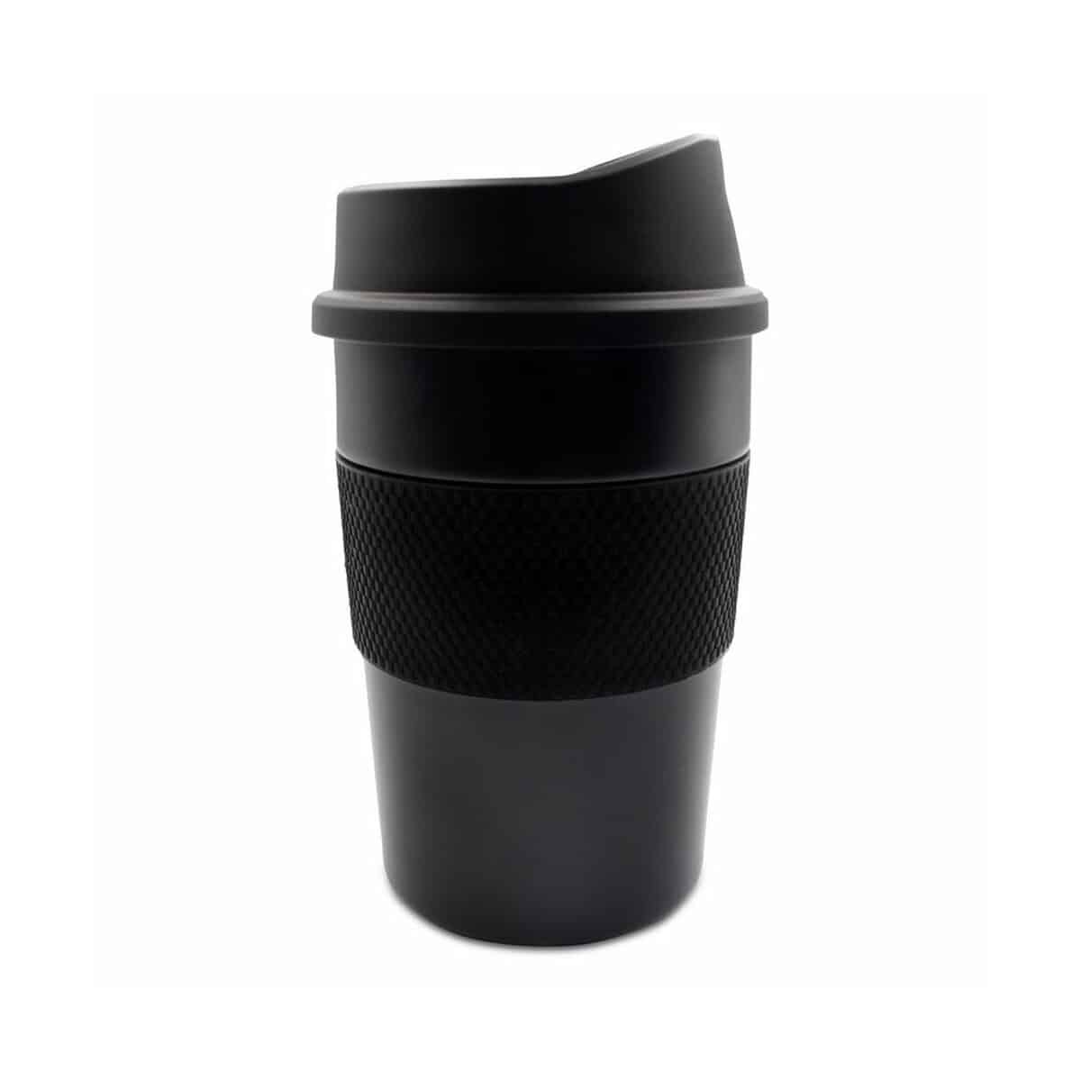 Kubki termiczne z logo – kubek termiczny 350 ml exclusive collection | adina V1428-03_ISR01 1. Duża czarna kubek termiczny z pokrywką, idealny na kawę i herbatę.