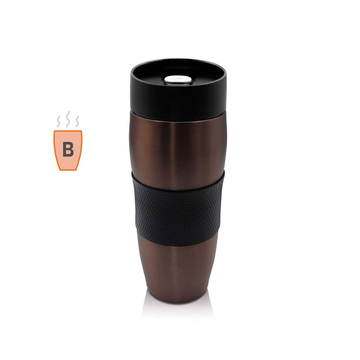 Kubki termiczne z logo – kubek termiczny 375 ml air gifts | jason V4995-12_AAA00 Podróżny kubek termiczny z silikonową gripem i czarną pokrywką, idealny na herbatę i kawę.