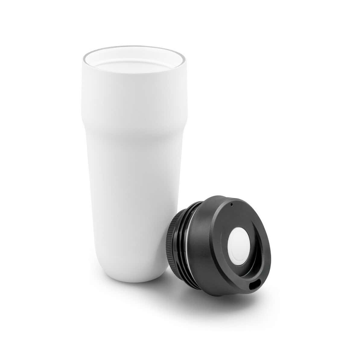 Kubki termiczne z logo – kubek termiczny 400 ml air gifts | niram VA095-03_AAA03 1. Butelka termiczna z czarnym nakręcanym pokrywką, elegancki gadżet na prezent.