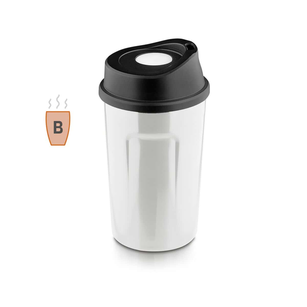 Kubki termiczne z logo – kubek termiczny 400 ml air gifts | susan V0754-02_AAA00 1. Przyjazny dla środowiska termos termiczny z czarną pokrywką i białym korpusem, idealny na kawę.