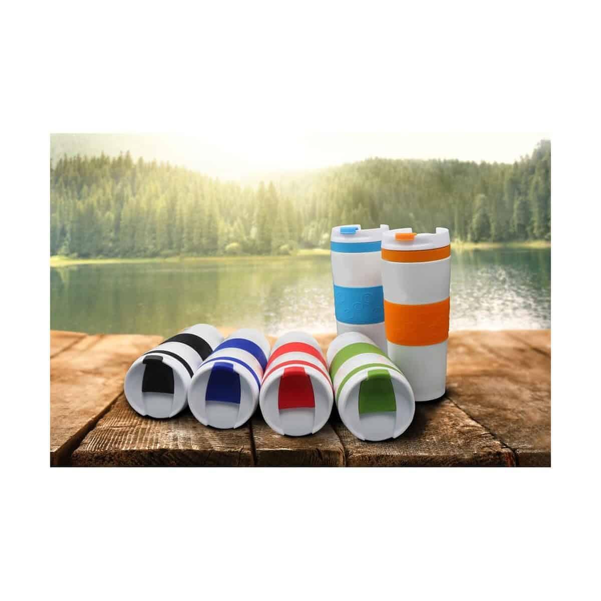 Kubki termiczne z logo – kubek termiczny 400 ml air gifts | thomas V0587_C 1. Butelki termiczne z kolorowymi paskami, idealne na prezent reklamowy.