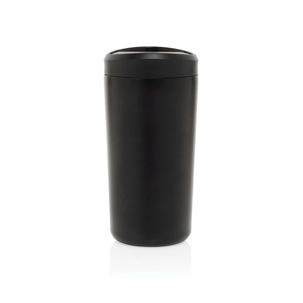 Kubki termiczne z logo – kubek termiczny 400 ml avira alix P438.1001__B_4 Czarny termos z sitkiem i pokrywką, gadżet na kawę i herbatę, personalizowalne akcesoria kuchenne.