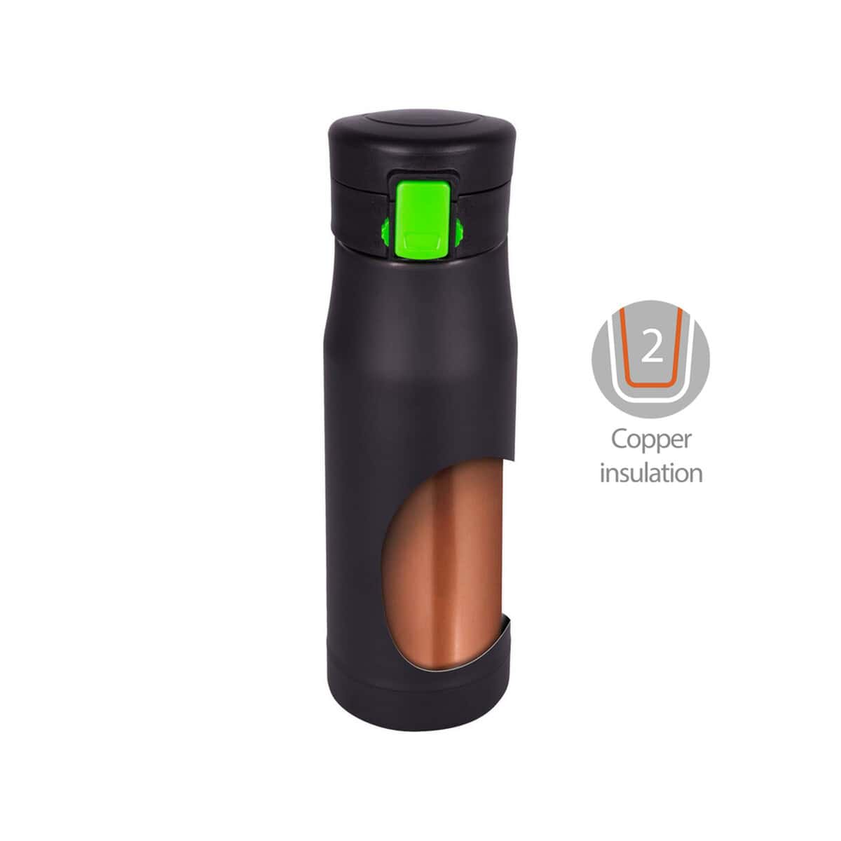 Kubki termiczne z logo – kubek termiczny 550 ml air gifts | angela V9925_9 Przenośna butelka termiczna z izolacją miedzi, czarna, sportowa, personalizowana gadżet reklamowy.