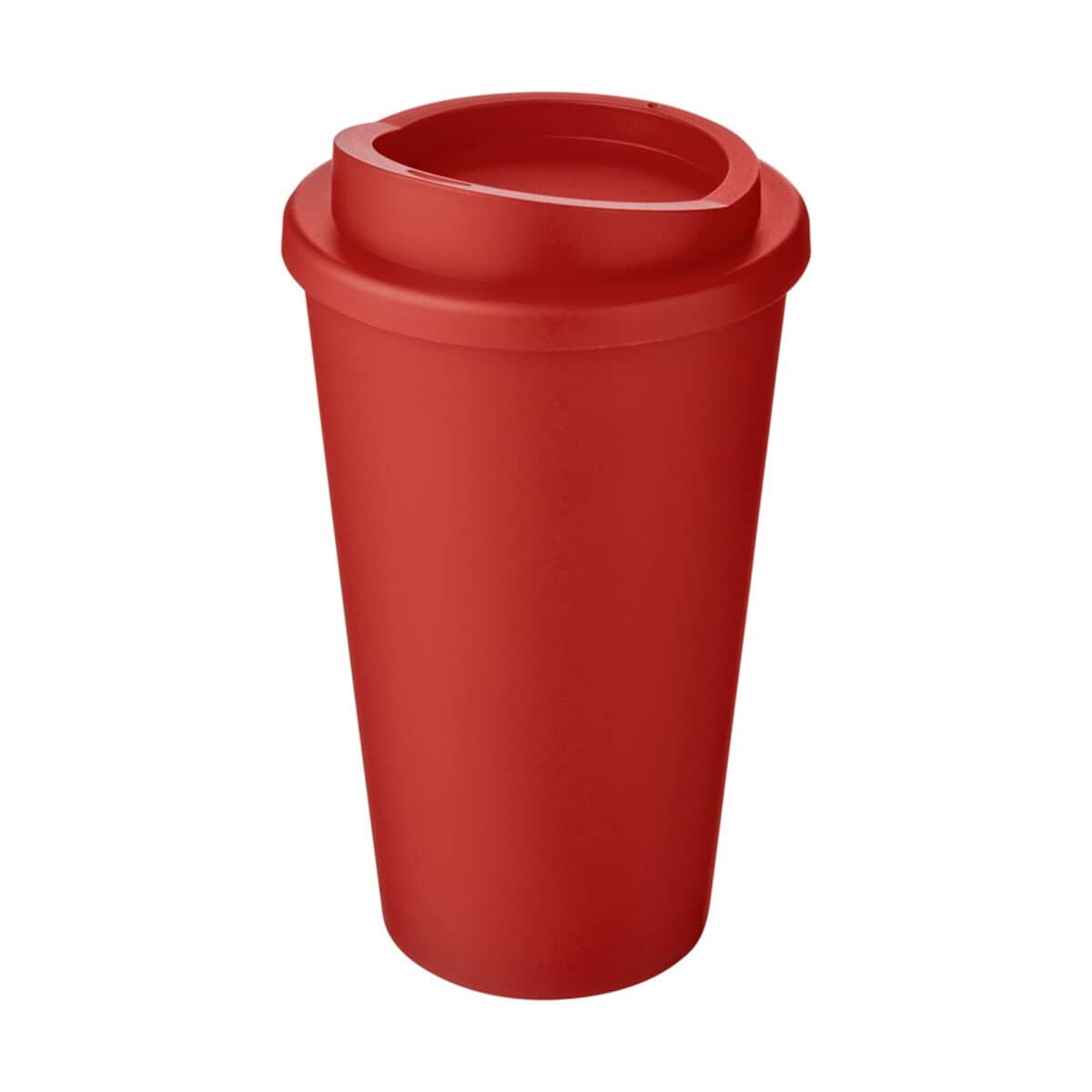 Czerwony kubek termiczny z pokrywką logo gadżet promocyjny na prezent.