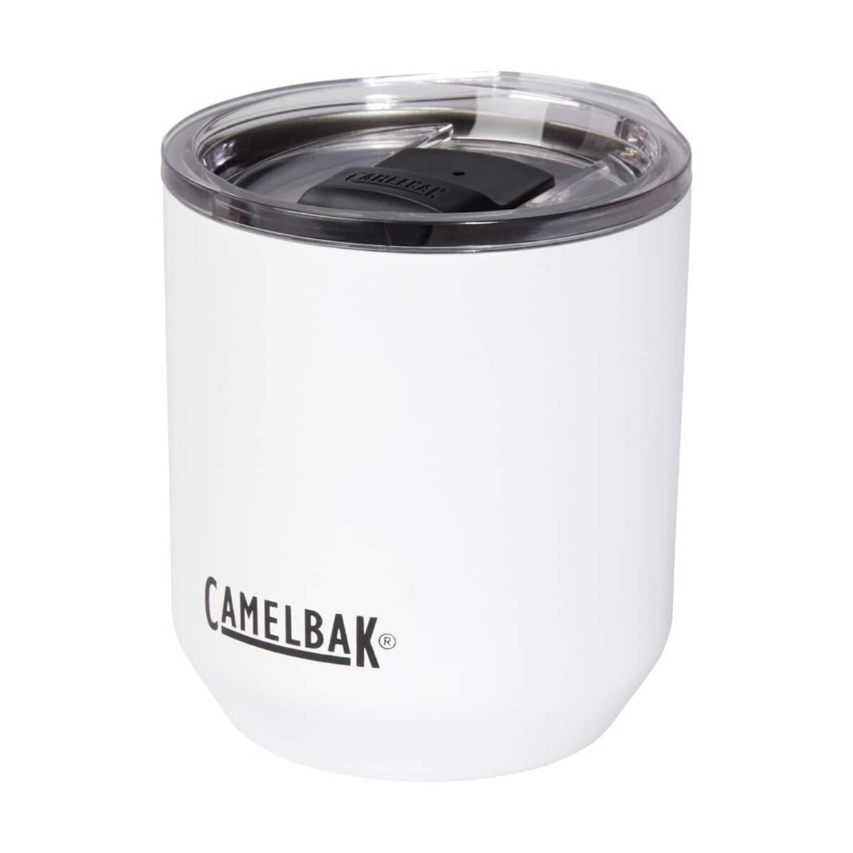 Elegancki biały termowizor z logo Camelbak, idealny do przechowywania napojów termo.