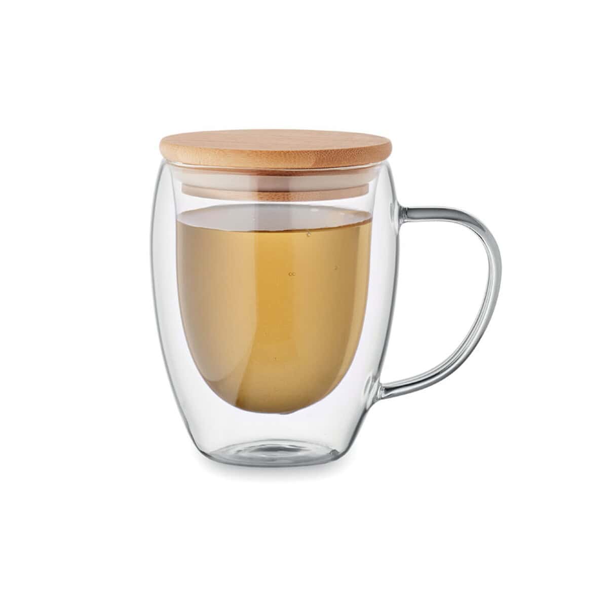 Kubki z logo – kubek z podwójną ścianką 250ml tiral mo2198-22-open Szklanka z podwójnym dnem i drewnianym wieczkiem na herbatę w stylu skandynawskim.