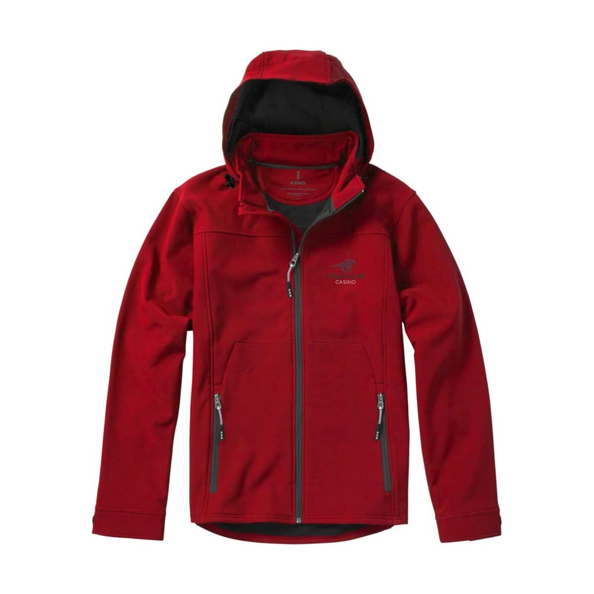 Kurtki z logo – męska kurtka softshell langley 3931125_lf_eb_y2 Wygodna czerwona softshellowa kurtka z kapturem i kieszeniami na zip, idealna na chłodne dni.