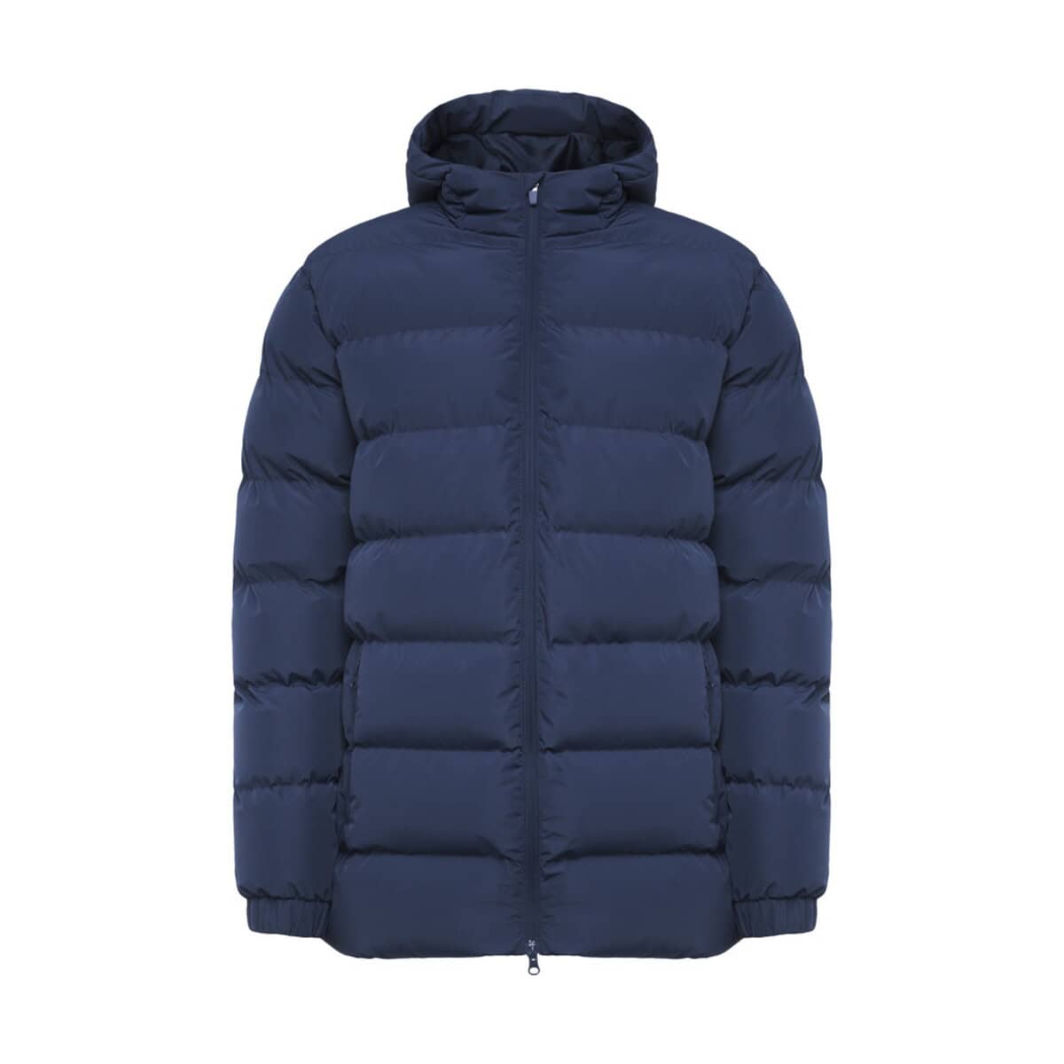 Imię wypełnione kurtka puchowa zimowa z kapturem w kolorze granatowym, idealna na mroźne dni.