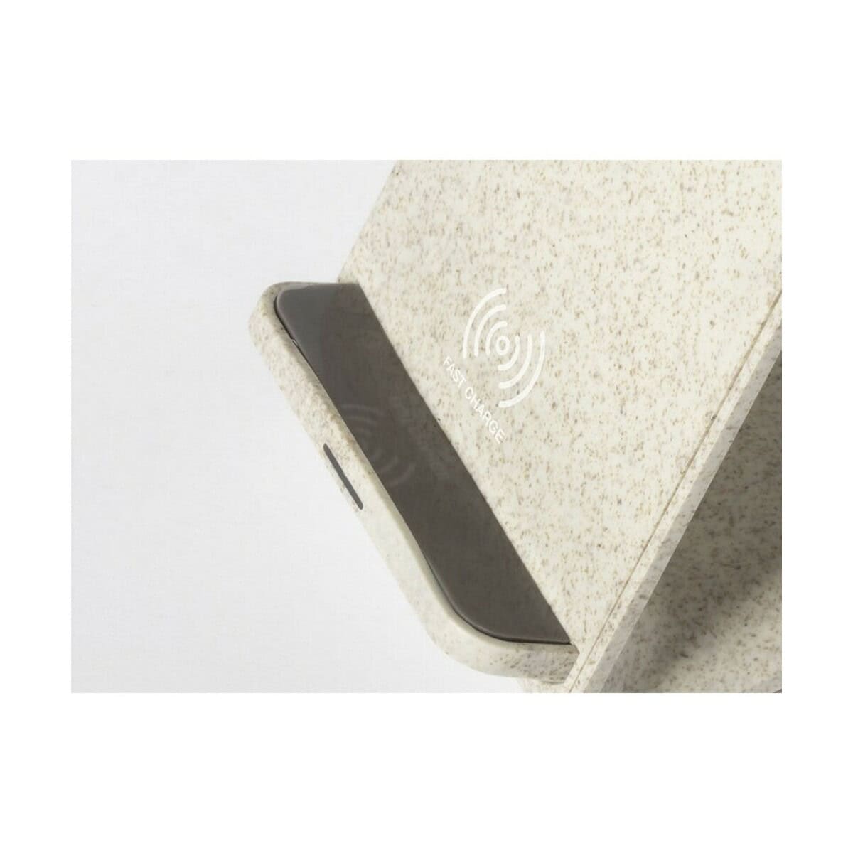 Ładowarki z logo – ładowarka bezprzewodowa 10w ze słomy pszenicznej, stojak na telefon V0373-00_IDE01 1. Bezprzewodowy ładowarka indukcyjna na kamiennej powierzchni.