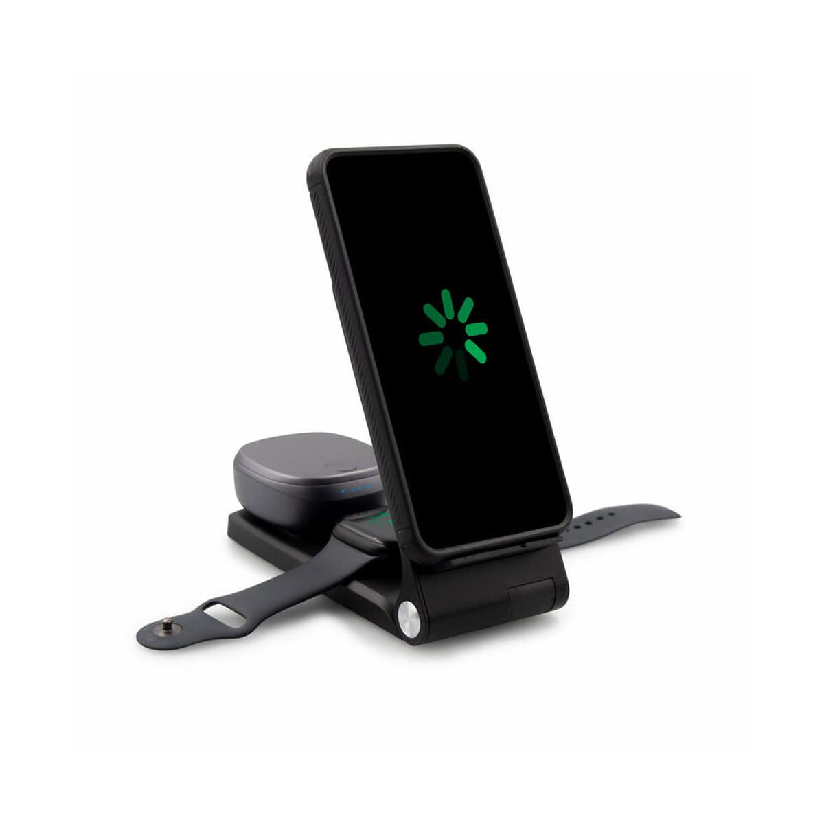 Ładowarki z logo – ładowarka bezprzewodowa 15w exclusive collection, 3 w 1, stojak na telefon | zita VA124-03_AAA02 Nowoczesny uchwyt na telefon i ładowarka bezprzewodowa z funkcją ładowania indukcyjnego.