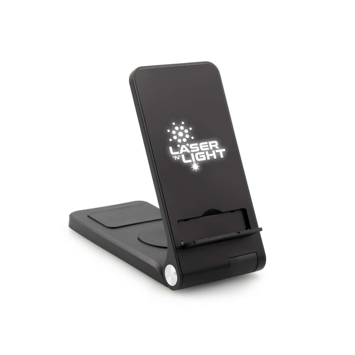 Ładowarki z logo – ładowarka bezprzewodowa 15w exclusive collection, 3 w 1, stojak na telefon | zita VA124-03_ILG01 Lampka laserowa na flash Drive do prezentacji i gadżetów reklamowych, idealne na eventy i promocje.