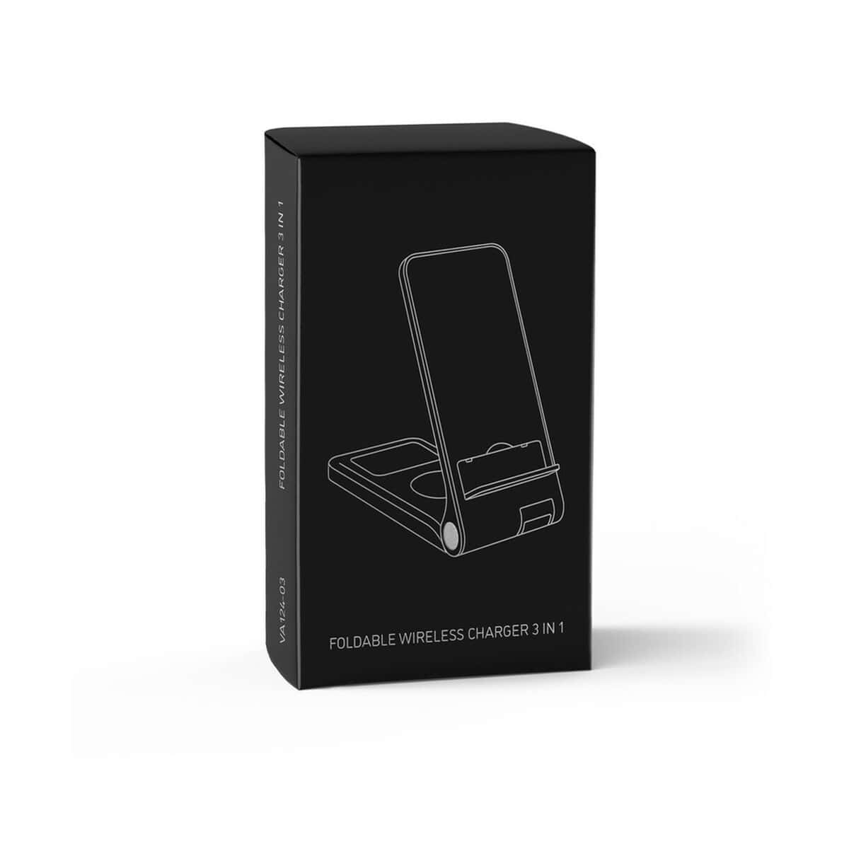 Ładowarki z logo – ładowarka bezprzewodowa 15w exclusive collection, 3 w 1, stojak na telefon | zita VA124-03_POV01 Akcesoria gadżety na prezent, powerbank, stojak na telefon, bezprzewodowa ładowarka, gadżety reklamowe.