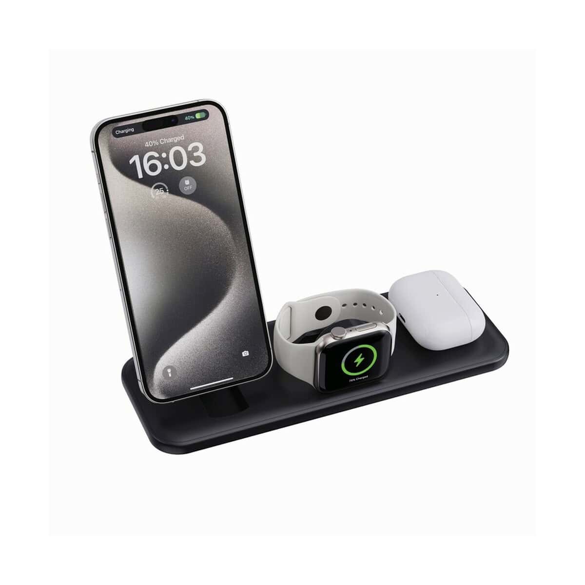 Ładowarki z logo – ładowarka bezprzewodowa 3 w 1, 15w urban vitamin torrance P309.5001__B_2 Nowości gadżetowe z ładowaniem indukcyjnym i Apple Watch na stacji dokującej.