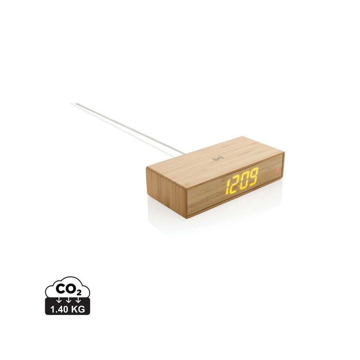 Ładowarki z logo – ładowarka bezprzewodowa 5w, zegar cyfrowy P308.239_S_0 Stylowy zegar z drewna z wyświetlaczem LED i funkcją synchronizacji Wi-Fi.