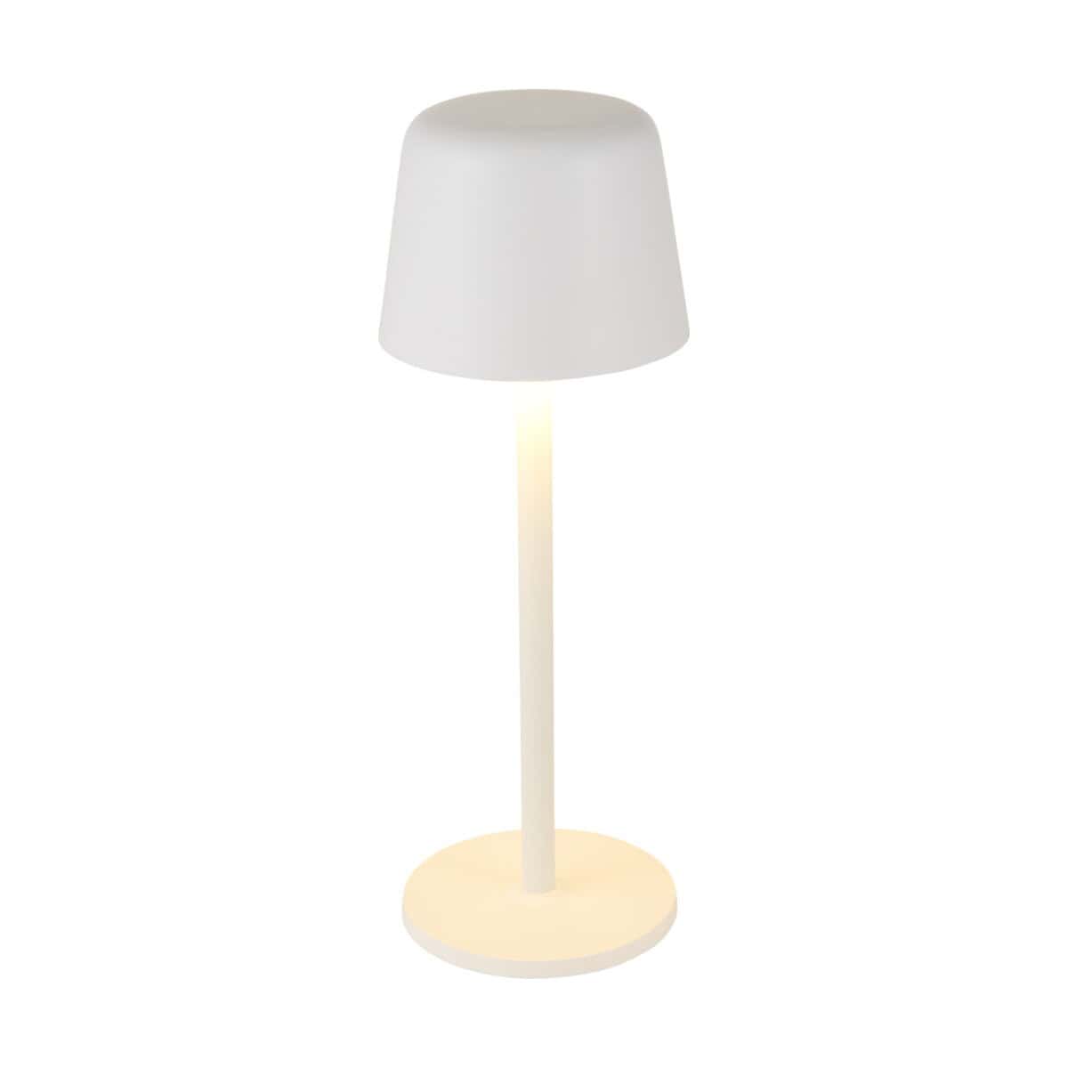 Lampka nocna z abażurem w stylu minimalistycznym, biała, nowoczesny design.