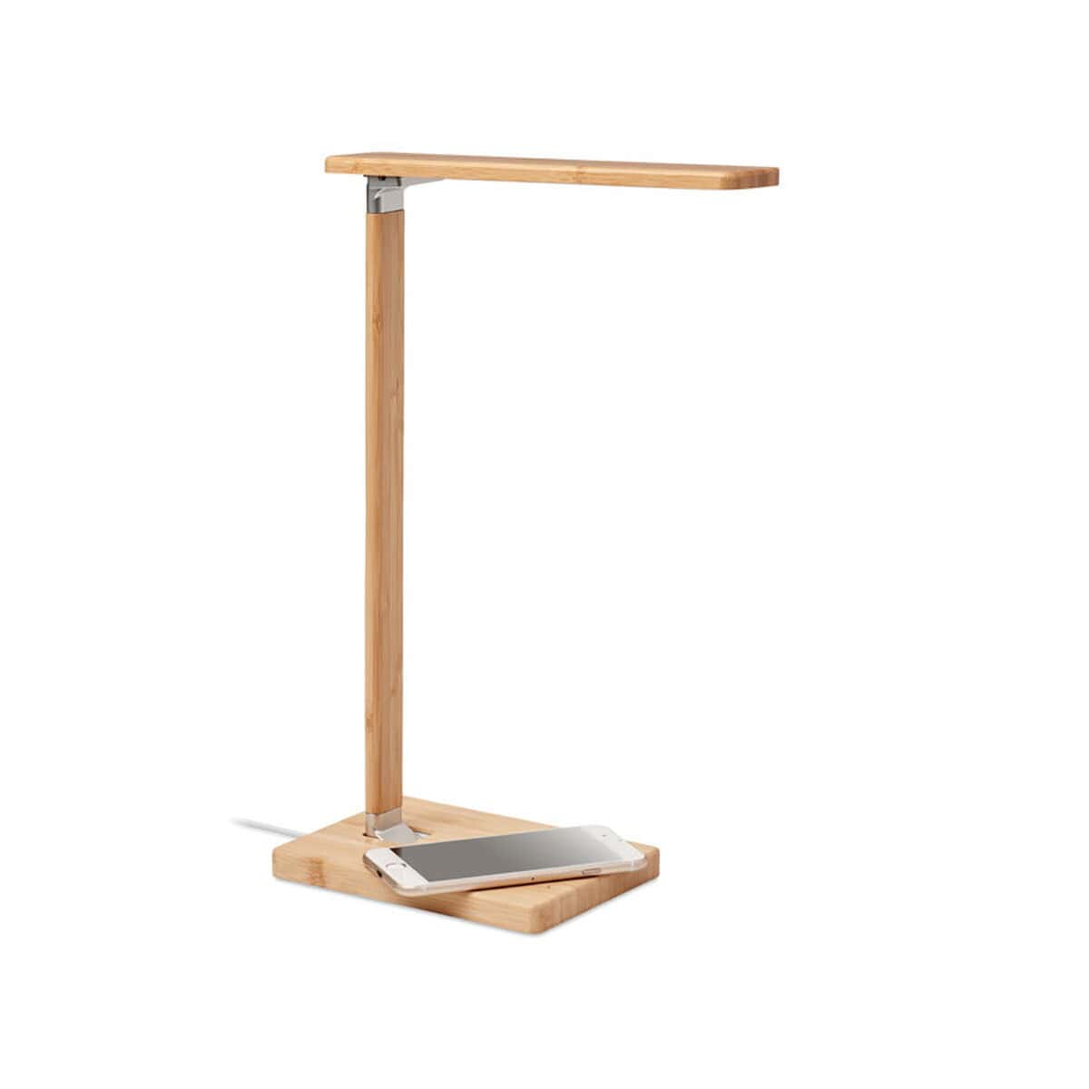 Lampki na biurko z logo – lampka biurkowa/ładowarka 10w neat light mo6346-40-side Naturalny stojak na telefon z drewna, funkcjonalny gadżet biurowy.