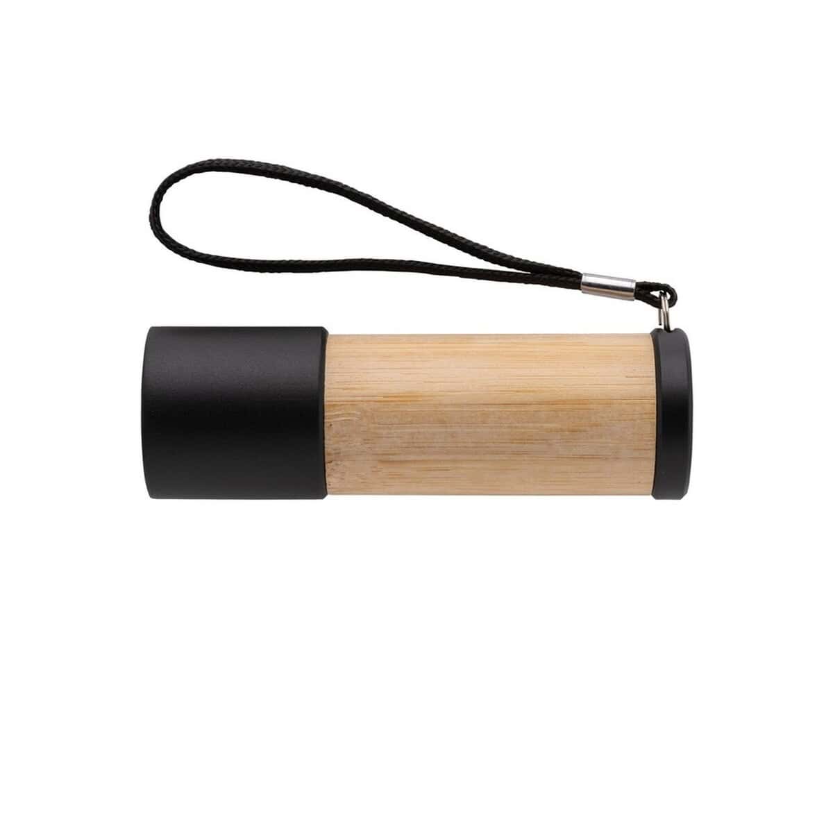 Latarki z logo – latarka P513.379__B_3 Lampa hikingowa drewniana z klipsem i paskiem, idealna na wyprawy i outdoor.