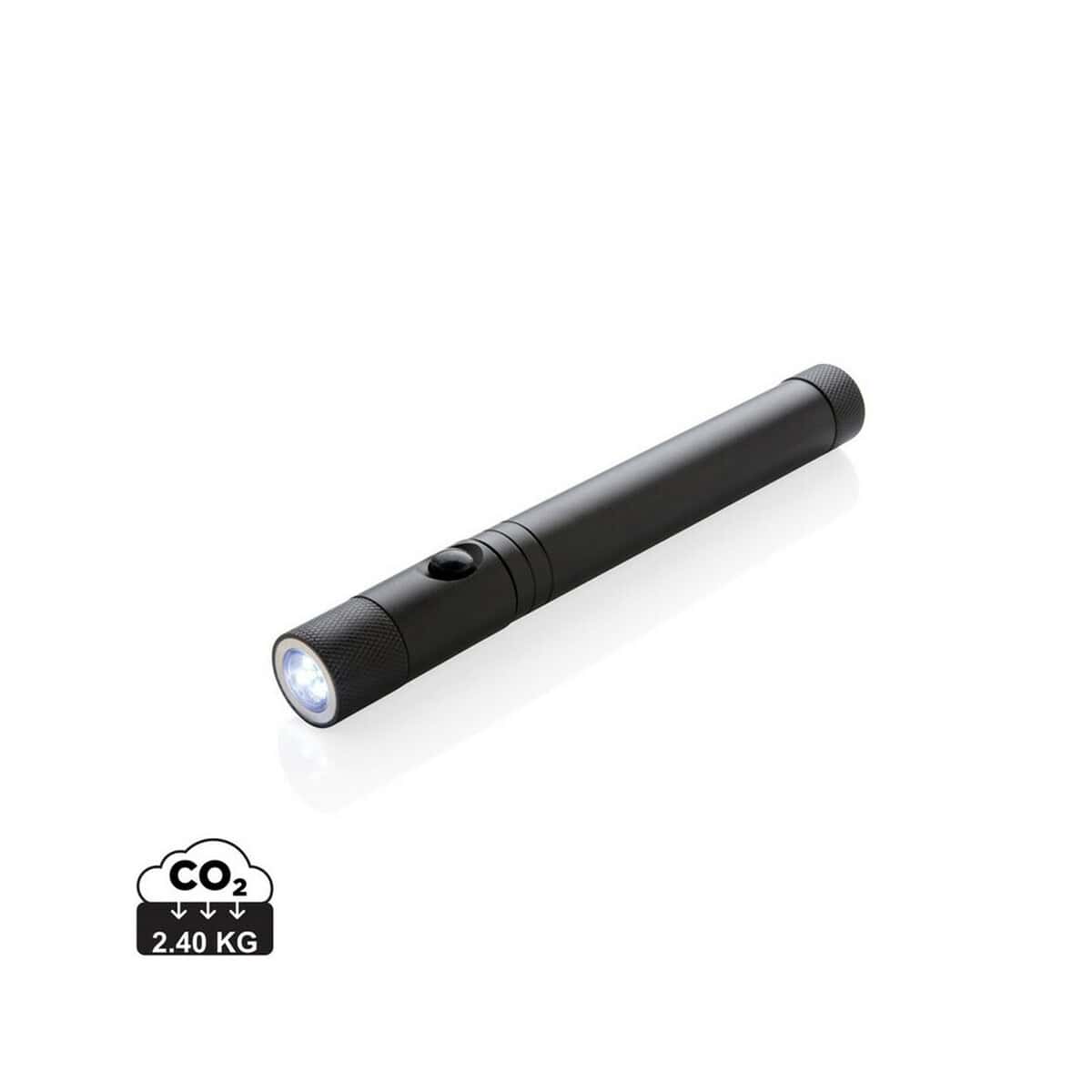 Latarki z logo – latarka teleskopowa 3 led z magnesem P513.651_S_0 Latarka LED z klipsem, idealna na wszelkie wycieczki i obowiązki, czarna, kompaktowa.