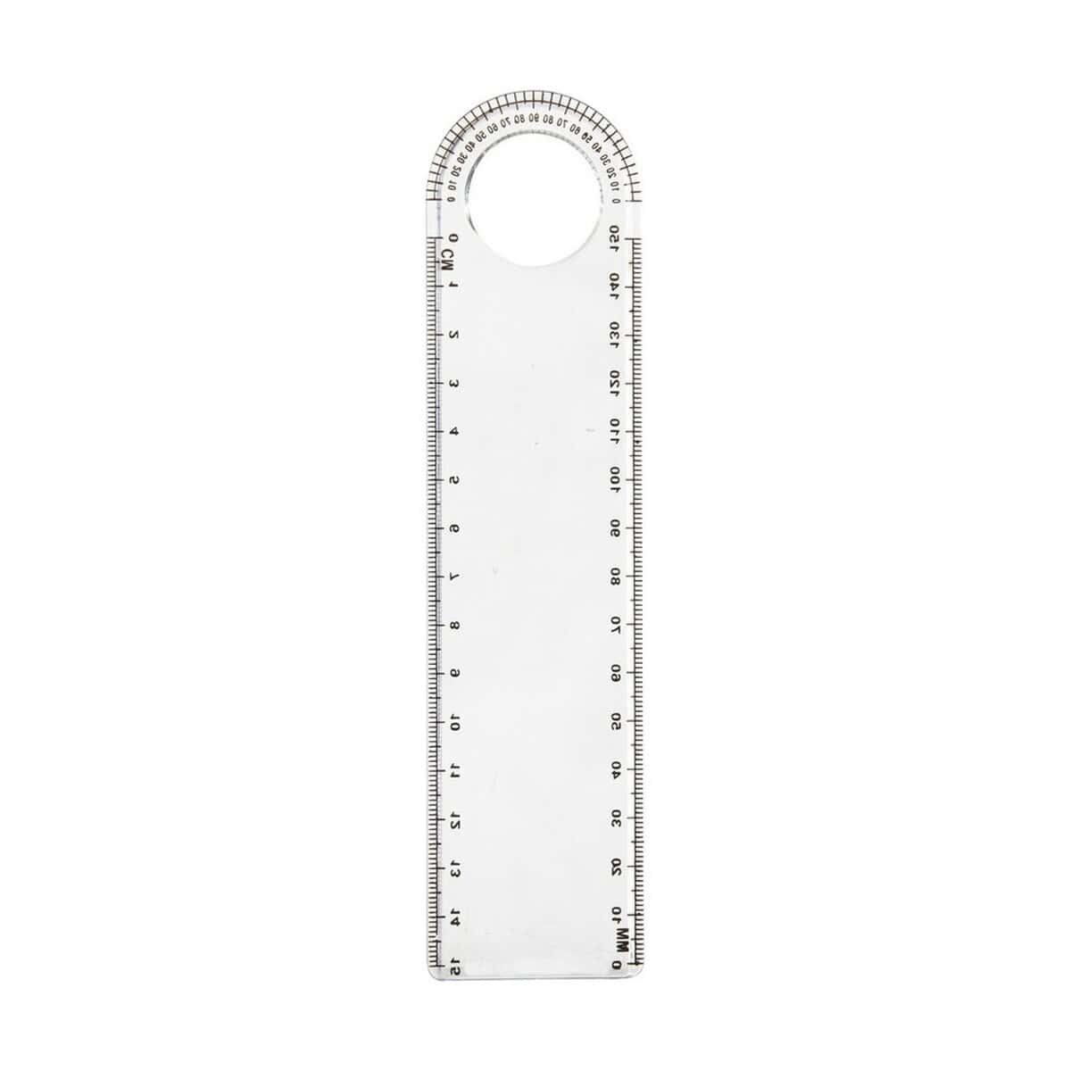 1. Przezroczysta linijka z kółkiem do pomiarów i rysowania.