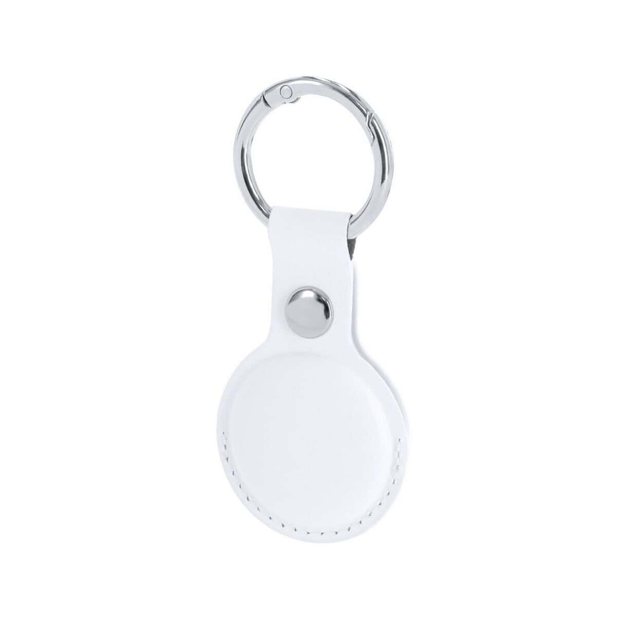 Lokalizatory kluczy z logo – bezprzewodowy wykrywacz kluczy, brelok VA381-02_AAA01 Brelok do kluczy z białą skórzaną ozdobą i metalowym karabińczykiem.