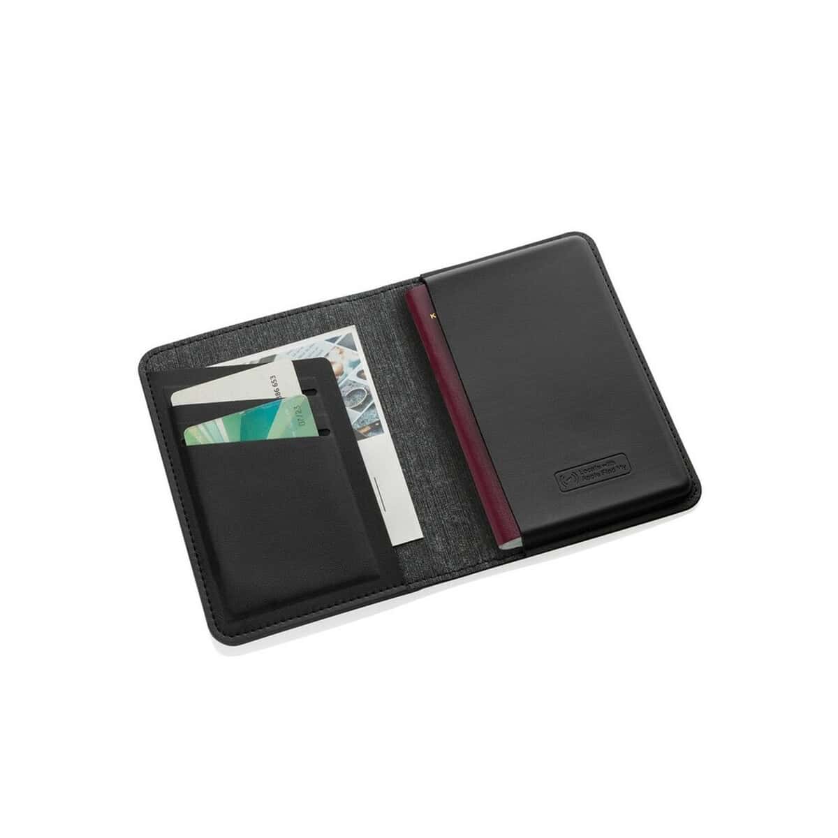 Lokalizatory kluczy z logo – etui na paszport, bezprzewodowy wykrywacz, lokalizator trackmate P301.5601__B_2 1. Etui na wizytówki i dokumenty, czarne, skórzane, wysokiej jakości, idealne na prezent.