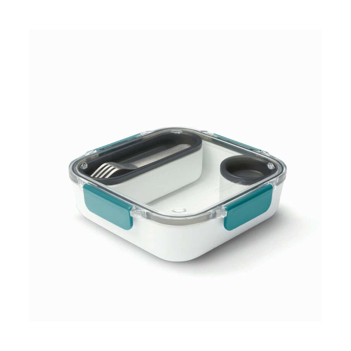 Lunchboxy z logo – lunchbox, pudełko śniadaniowe black+blum P439.0233__B_1 Przenośny Lunchbox z sztućcami i dozownikiem na sos - gadżet na wynos, idealny na biuro i podróże.