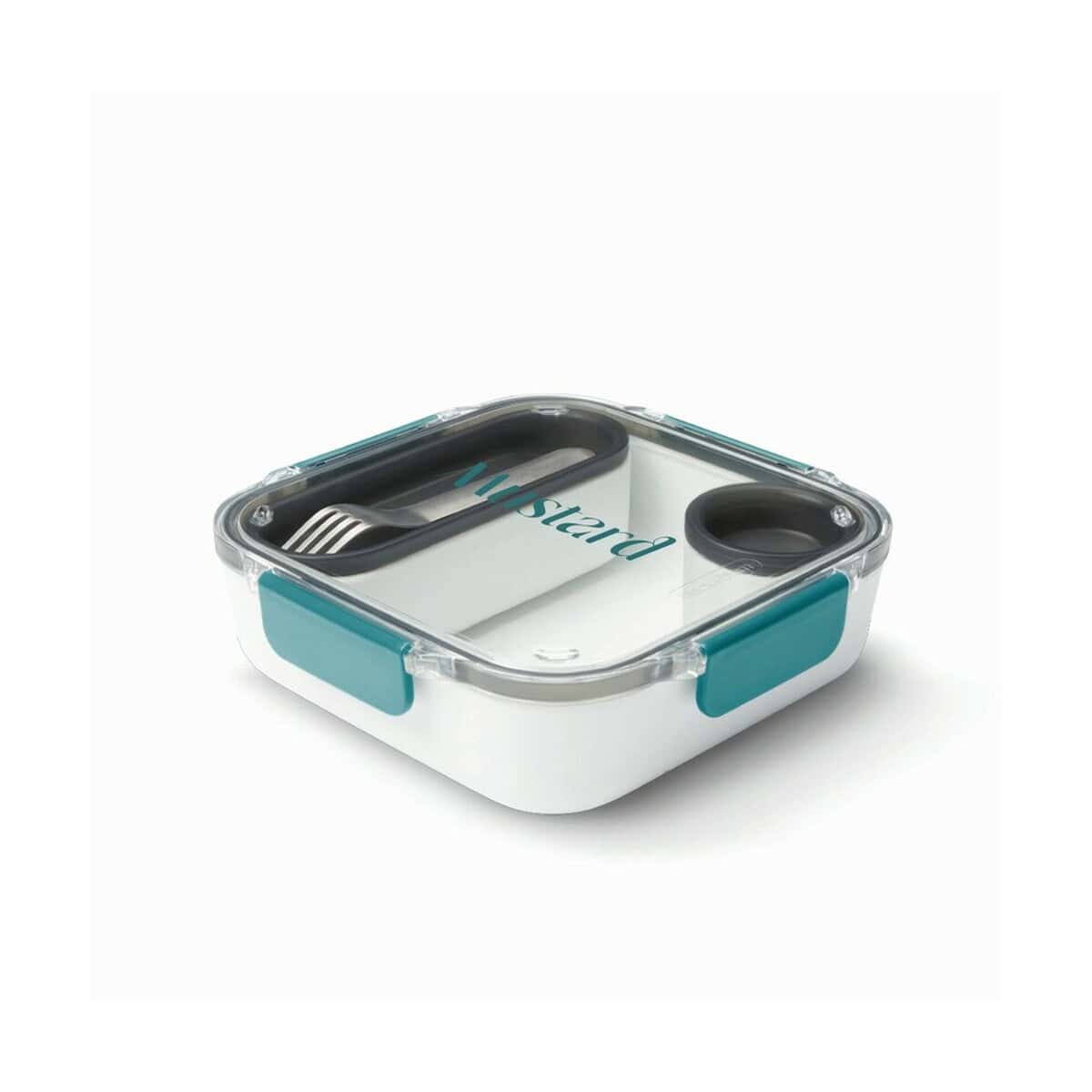 Lunchboxy z logo – lunchbox, pudełko śniadaniowe black+blum P439.0233__D_100 1. Pudełko na lunch z sztućcami i pojemnikiem na sos, personalizowane gadżety biurowe.