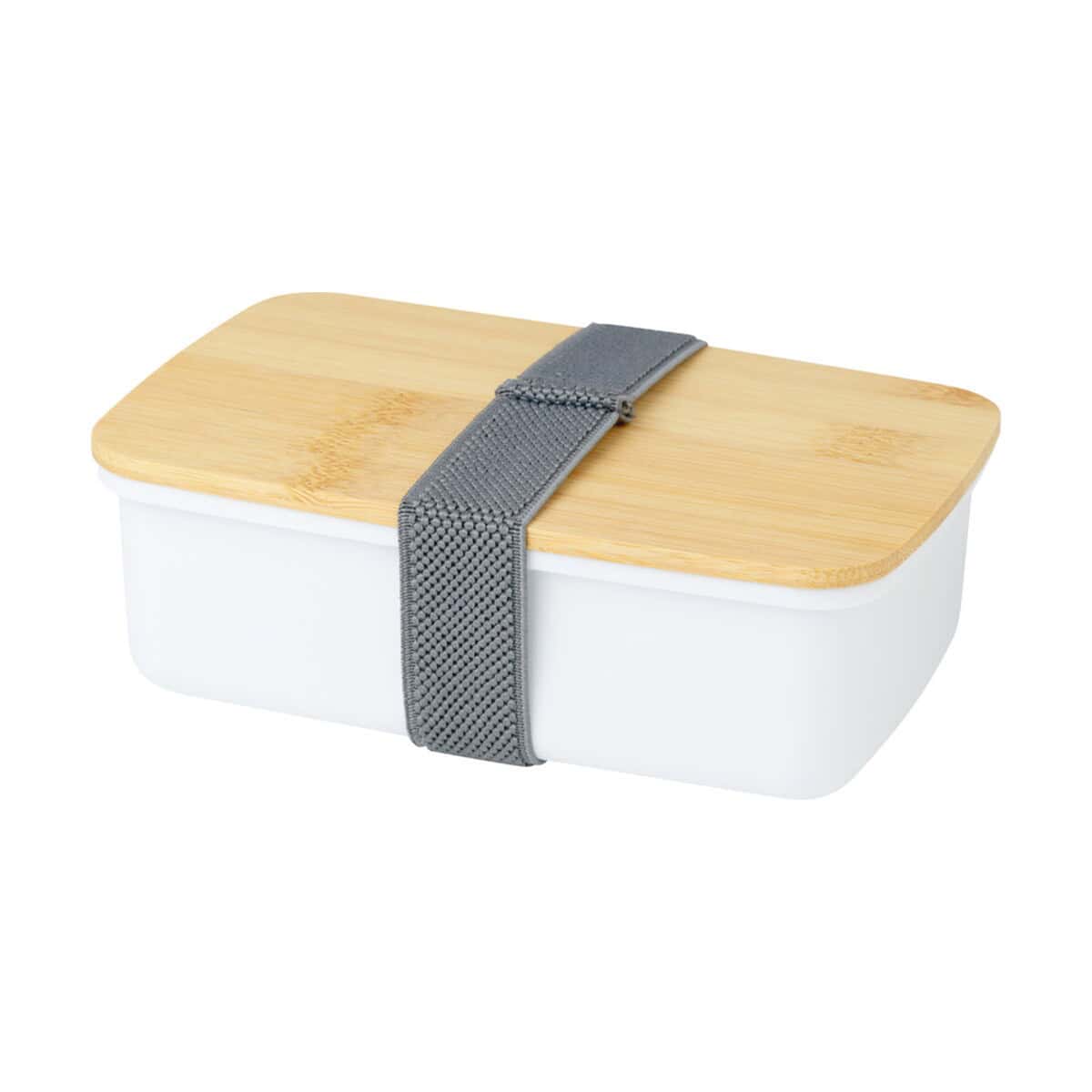 Klapki na lunch z bambusową pokrywką i paskiem na termos.