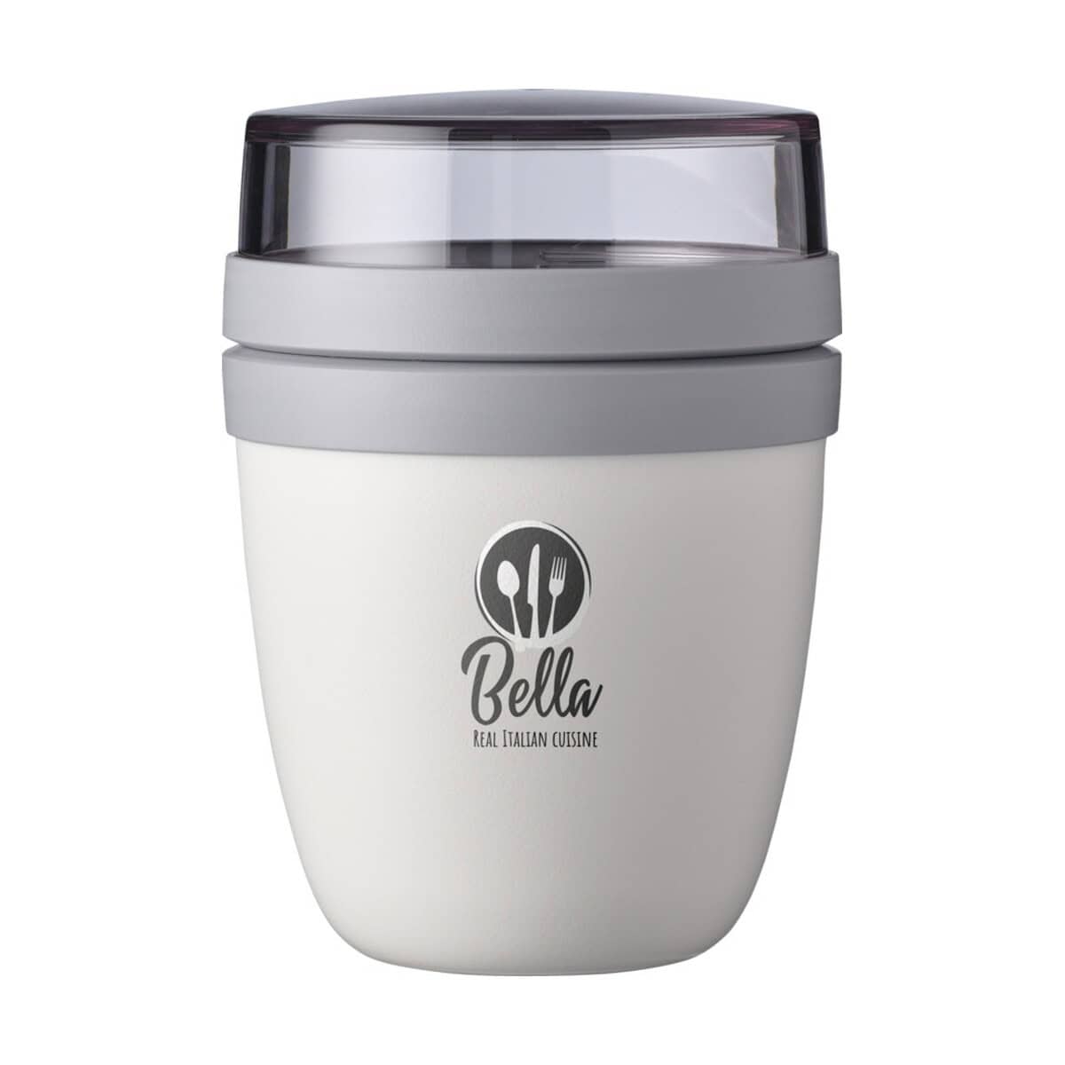 Lunchboxy z logo – mepal ellipse mini pojemnik na lunch 11318401_pp_y1 Szczelny pojemnik na żywność z logo i tekstem Bella, idealny do przechowywania produktów spożywczych.