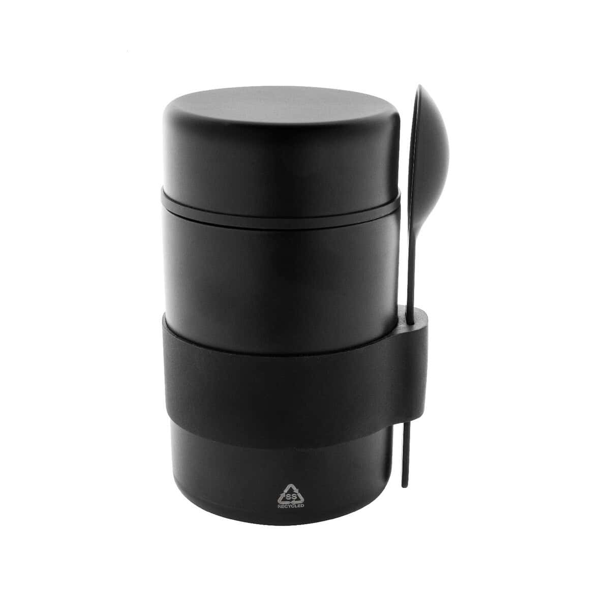 Lunchboxy z logo – minestrone słoik termiczny na lunch rss AP800160-10 Kosz na śmieci z pokrywką i łyżką, czarny, nowoczesny design.