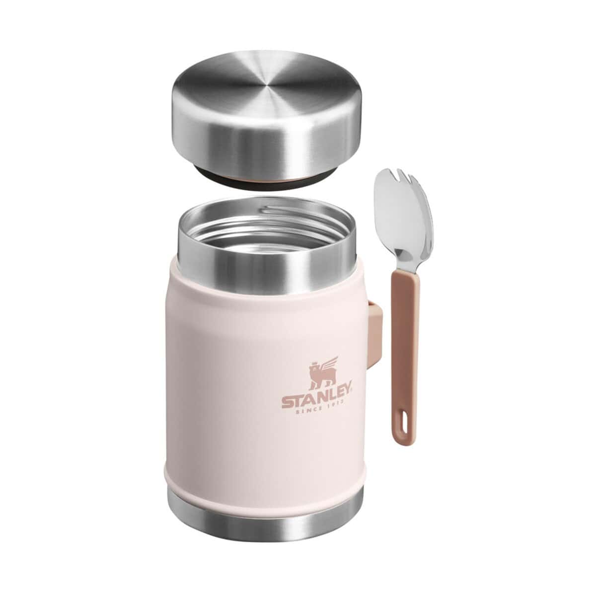 Lunchboxy z logo – słoik na żywność stanley legendary z łyżko-widelcem, o pojemności 400 ml 10088141_e1 Stalowy termos z łyżeczką i pokrywką, idealny na kawę lub herbatę, personalizowany gadżet.