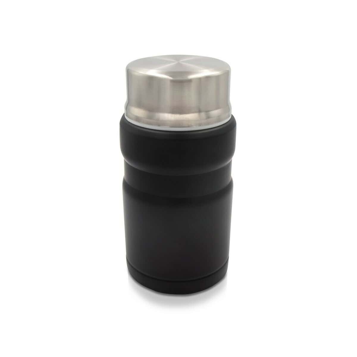 Lunchboxy z logo – termiczny pojemnik na żywność 650 ml air gifts, składana łyżka | jonathan V9962-03_AAA04 1. Termos stalowy czarny z metalową pokrywką, idealny na prezent i do codziennego użytku.