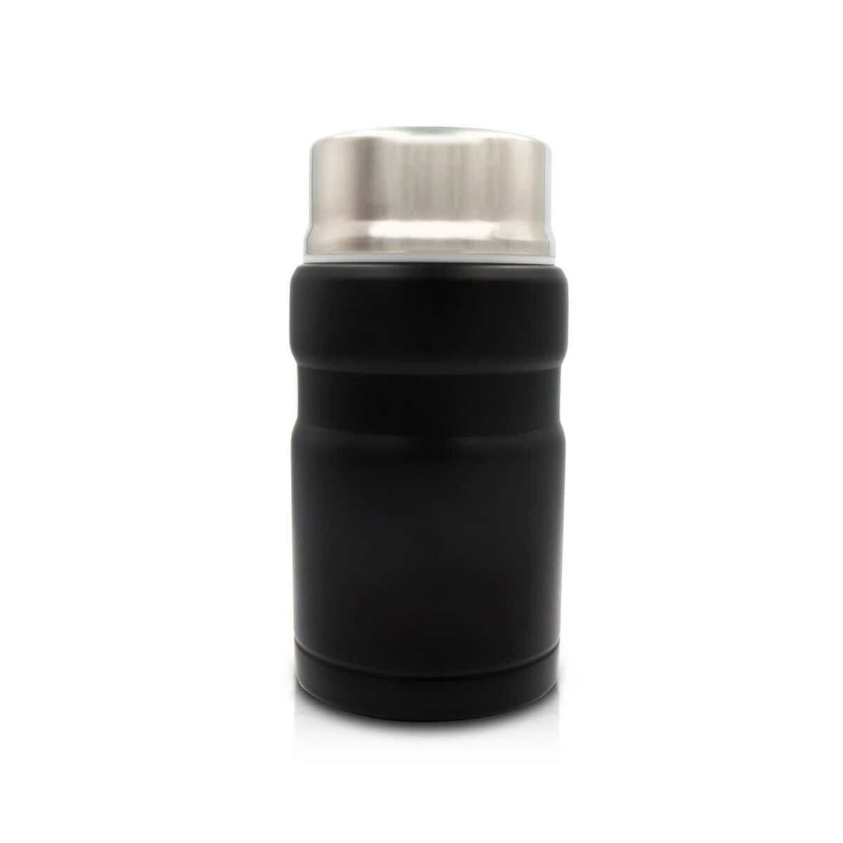 Lunchboxy z logo – termiczny pojemnik na żywność 650 ml air gifts, składana łyżka | jonathan V9962-03_AAB01 1. Bidon termiczny na kawę i herbatę, czarny, stal nierdzewna, podróż, catering.