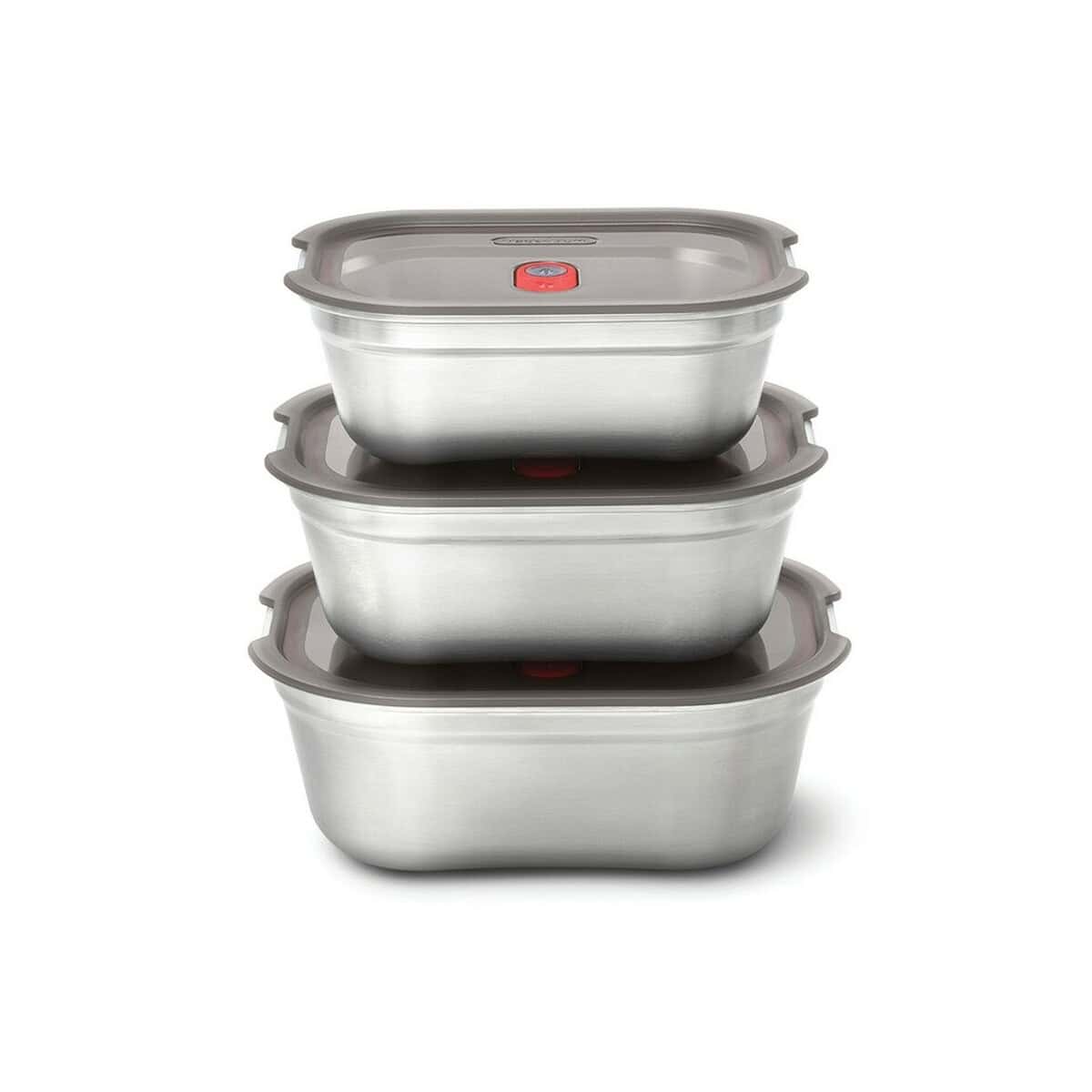 Lunchboxy z logo – zestaw pudełek śniadaniowych 3 el. black+blum P439.2102__B_2 Metalowe pojemniki do żywności z pokrywkami, idealne na prezent i przechowywanie.