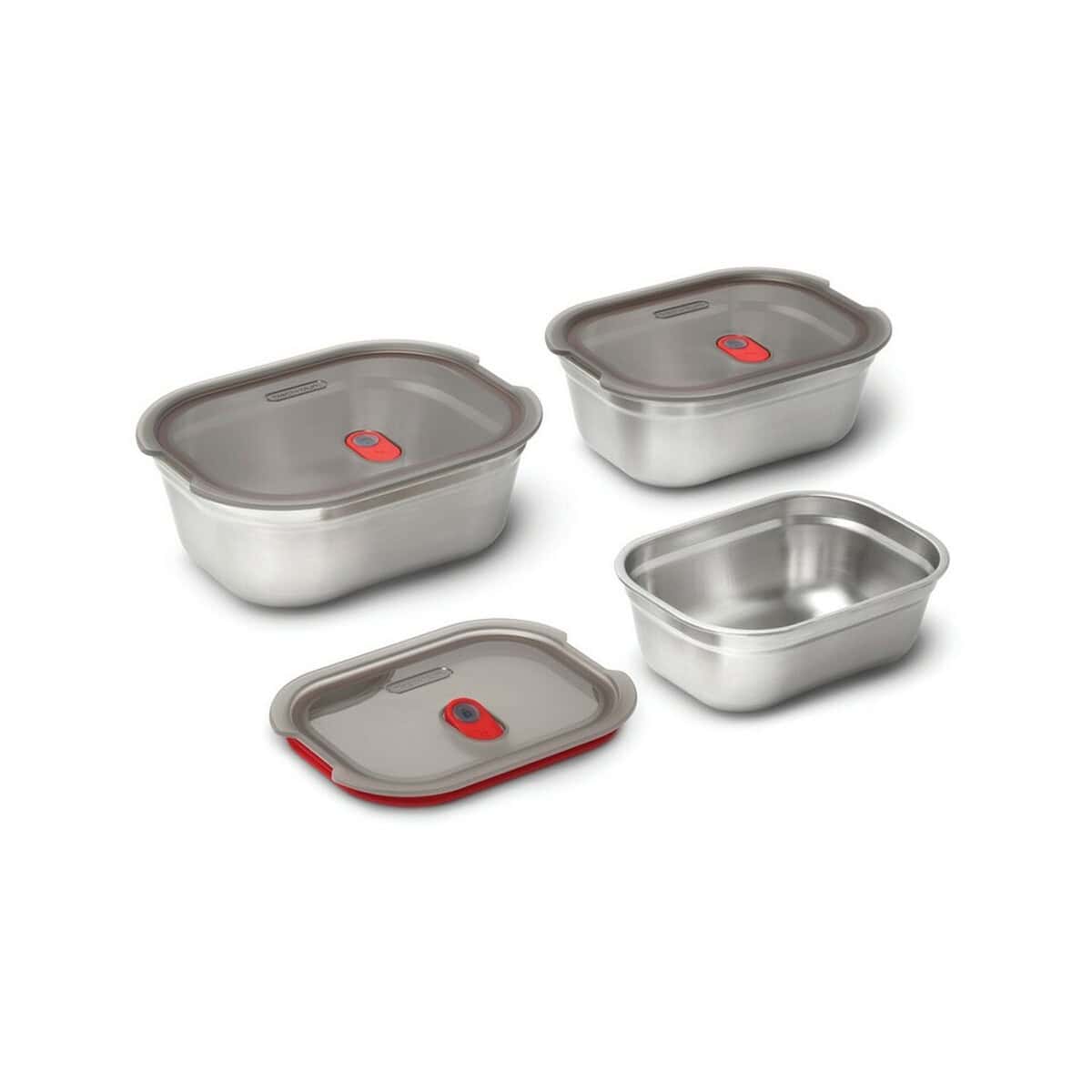 Lunchboxy z logo – zestaw pudełek śniadaniowych 3 el. black+blum P439.2102__B_4 Praktyczne pojemniki na żywność ze stali nierdzewnej z hermetycznymi pokrywami.