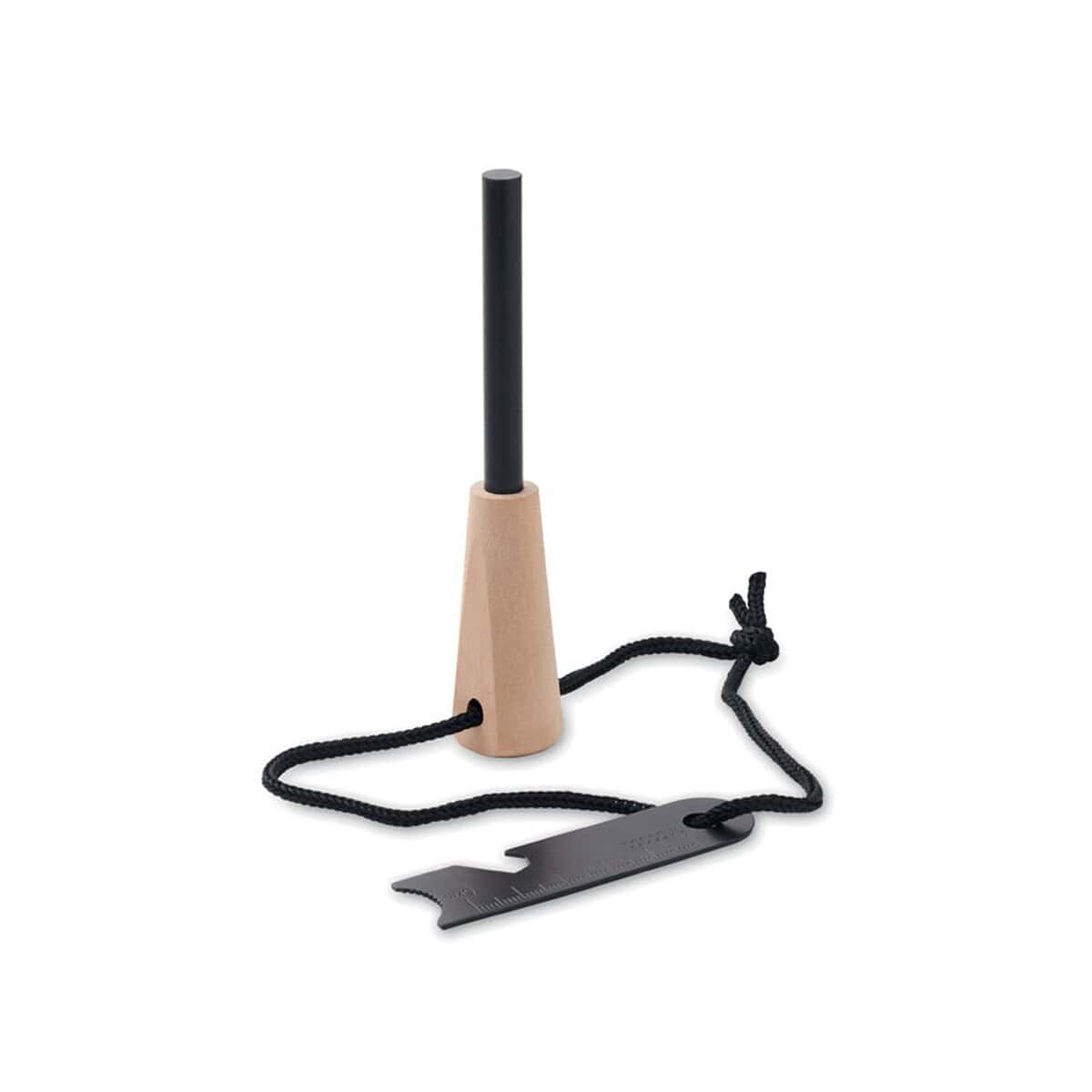 Narzędzia wielofunkcyjne z logo – krzesiwo z rączką z drewna sosn fuegor mo2417-40 Metalowa ustnik z liny i końcówką wycinaną na noże do gier i prezentów gadżetów reklamowych.