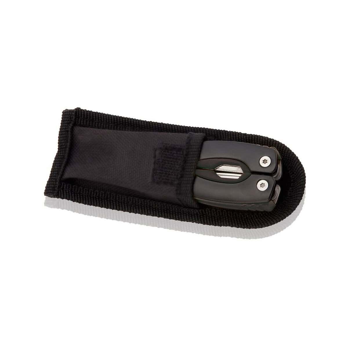 Narzędzia wielofunkcyjne z logo – narzędzie wielofunkcyjne, 12 funkcji V7708.A-03_AAA02 Klips do noży, narzędzi, w etui na gadżety, czarny, praktyczny dodatek.