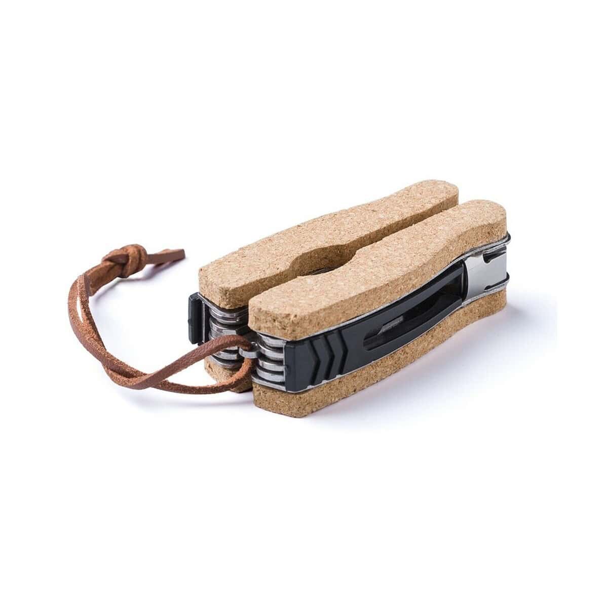 Narzędzia wielofunkcyjne z logo – narzędzie wielofunkcyjne, 9 funkcji V1510-16_AAA01 Nowoczesna bramka do drzwi z korkiem i paskiem, idealna jako gadżet promocyjny lub upominek.