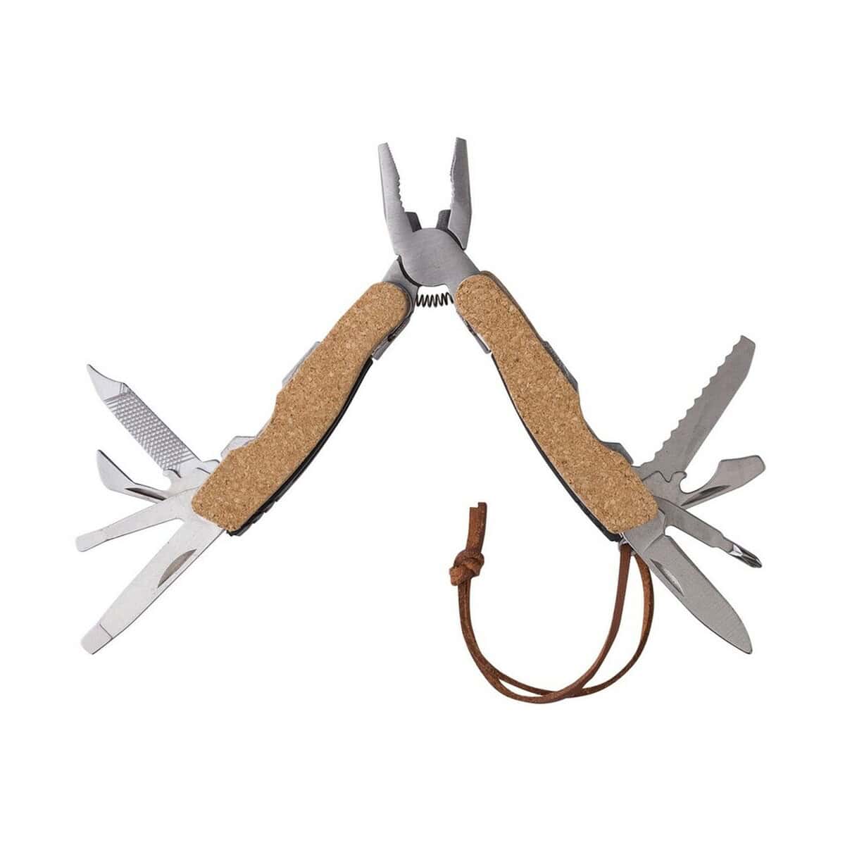 Narzędzia wielofunkcyjne z logo – narzędzie wielofunkcyjne, 9 funkcji V1510-16_AAA05 1. Przenośny multitool z drewnianymi uchwytami i wieloma funkcjami.