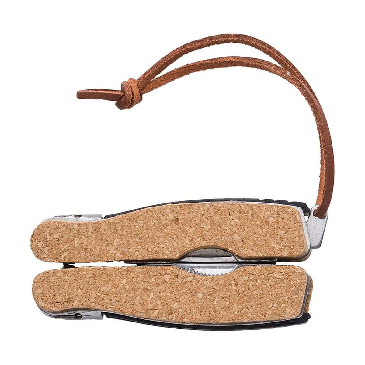 Narzędzia wielofunkcyjne z logo – narzędzie wielofunkcyjne, 9 funkcji V1510-16_IBK01 Klips do identyfikatorów z korkowym uchwytem i skórzanym paskiem, idealny gadżet reklamowy.