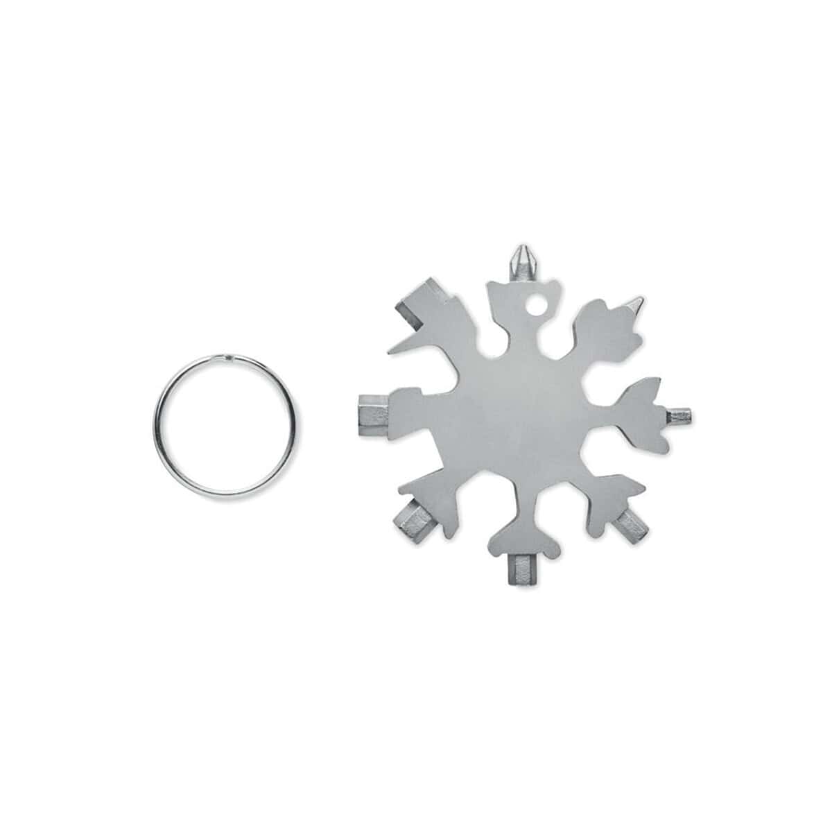 Metalowa zawieszka śnieżynka z wieloma lemieszkami na breloczek grawer personalizacja gadżety promocyjne.