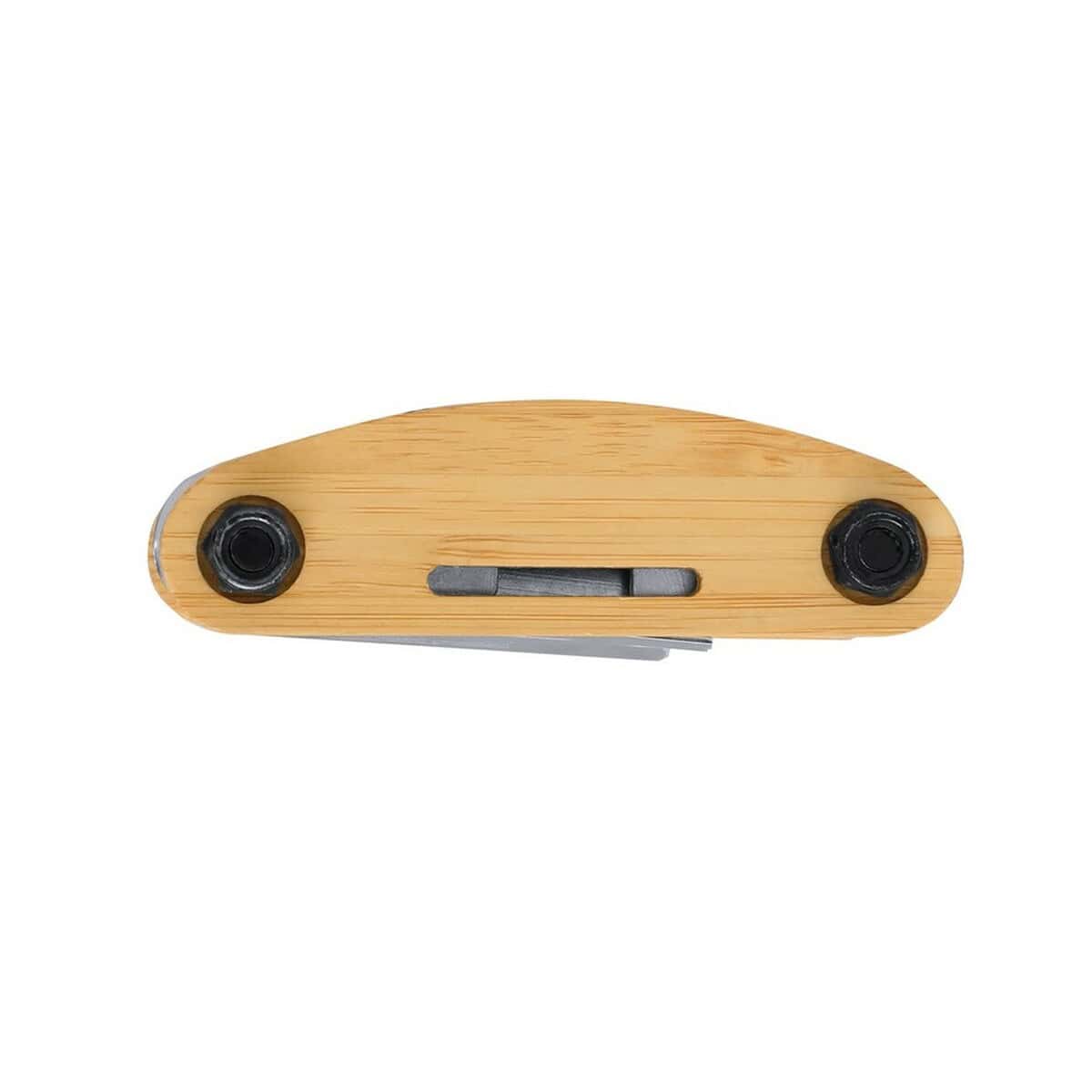 Narzędzia wielofunkcyjne z logo – narzędzie wielofunkcyjne, zestaw narzędzi rowerowych, 15 funkcji VA339-20_ITP01 Drewniany gadżet biurowy z klipsem i gumkami, minimalistyczny design.