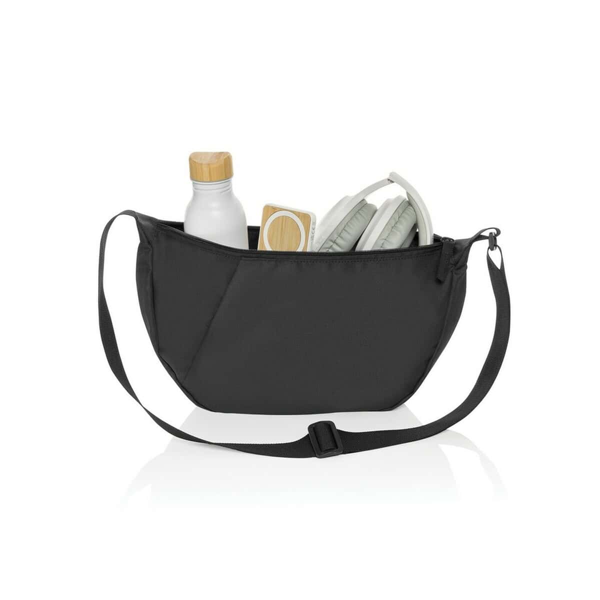 Nerki z logo – saszetka zapinana w pasie crescent xl aware™ rpet P763.5101__B_5 1. Torba na gadżety z kieszeniami na telefon, słuchawki i butelkę.