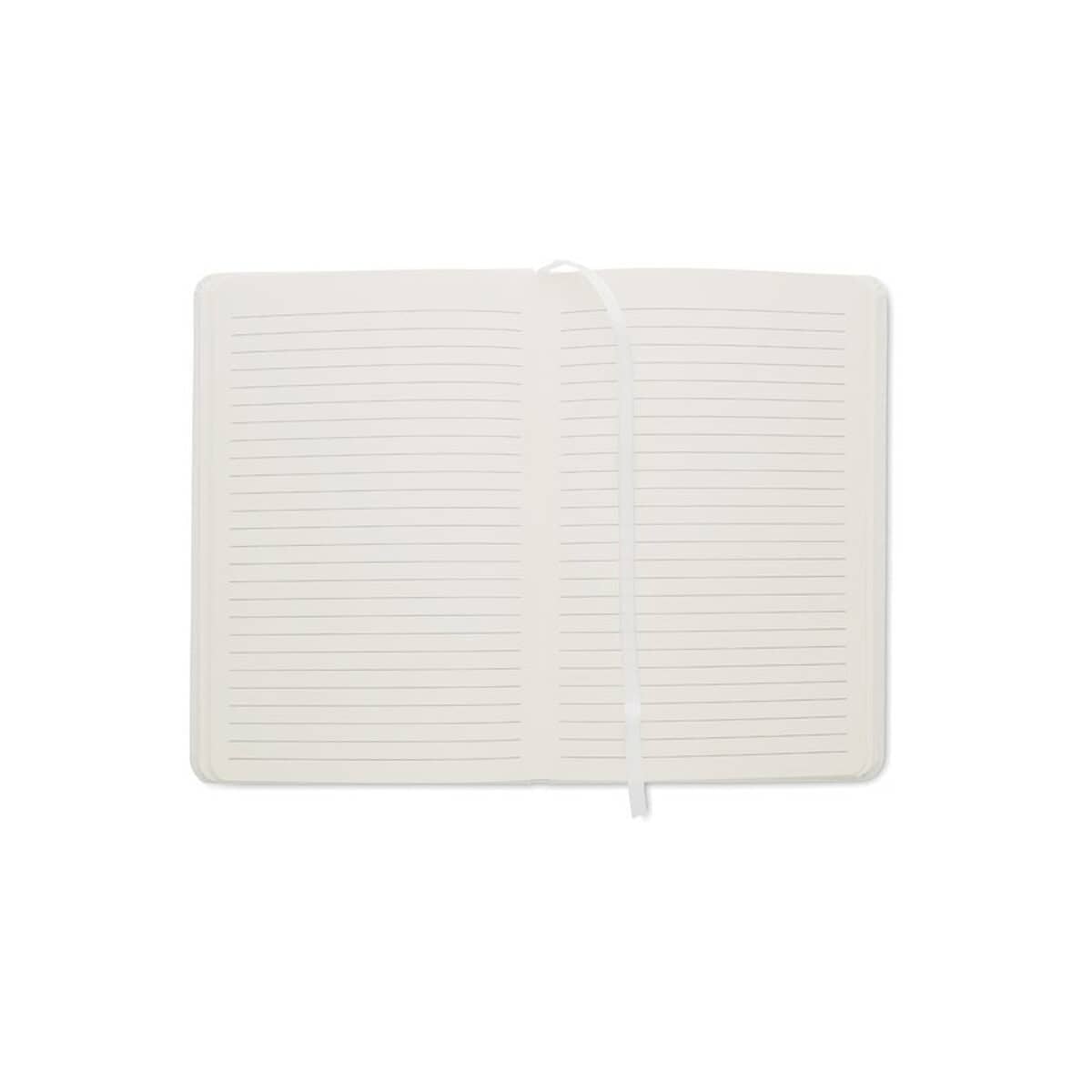 Notatniki z logo – antybakt. notes a5 w linie arco clean mo6141-06-open Notes oferty służbowej, notatnik z liniami, elegancki biały notes na długopisy, personalizowany gadżet biurowy.